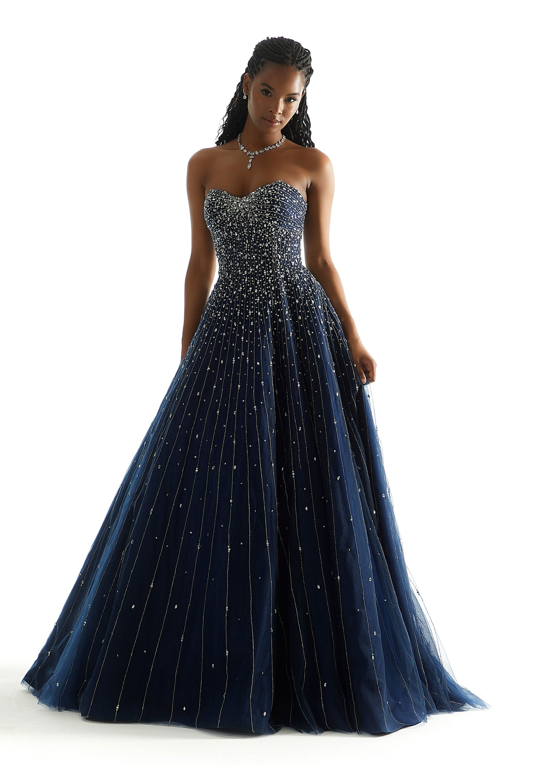 Prom Dresses Long Ball Gown Beaded Prom Dress Navy