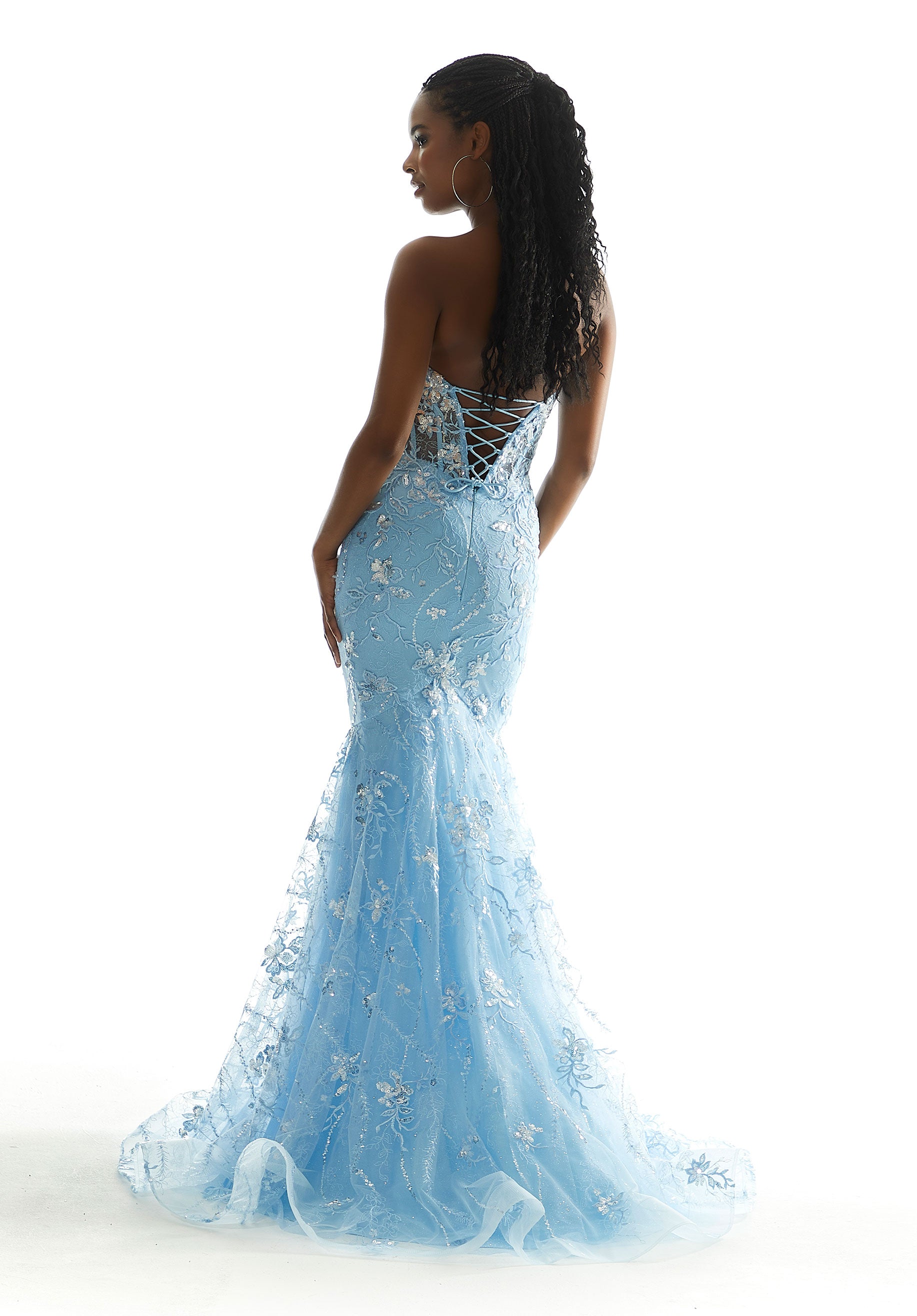 Prom Dresses Formal Long Floral Sequin Mermaid Prom Dress Light Blue