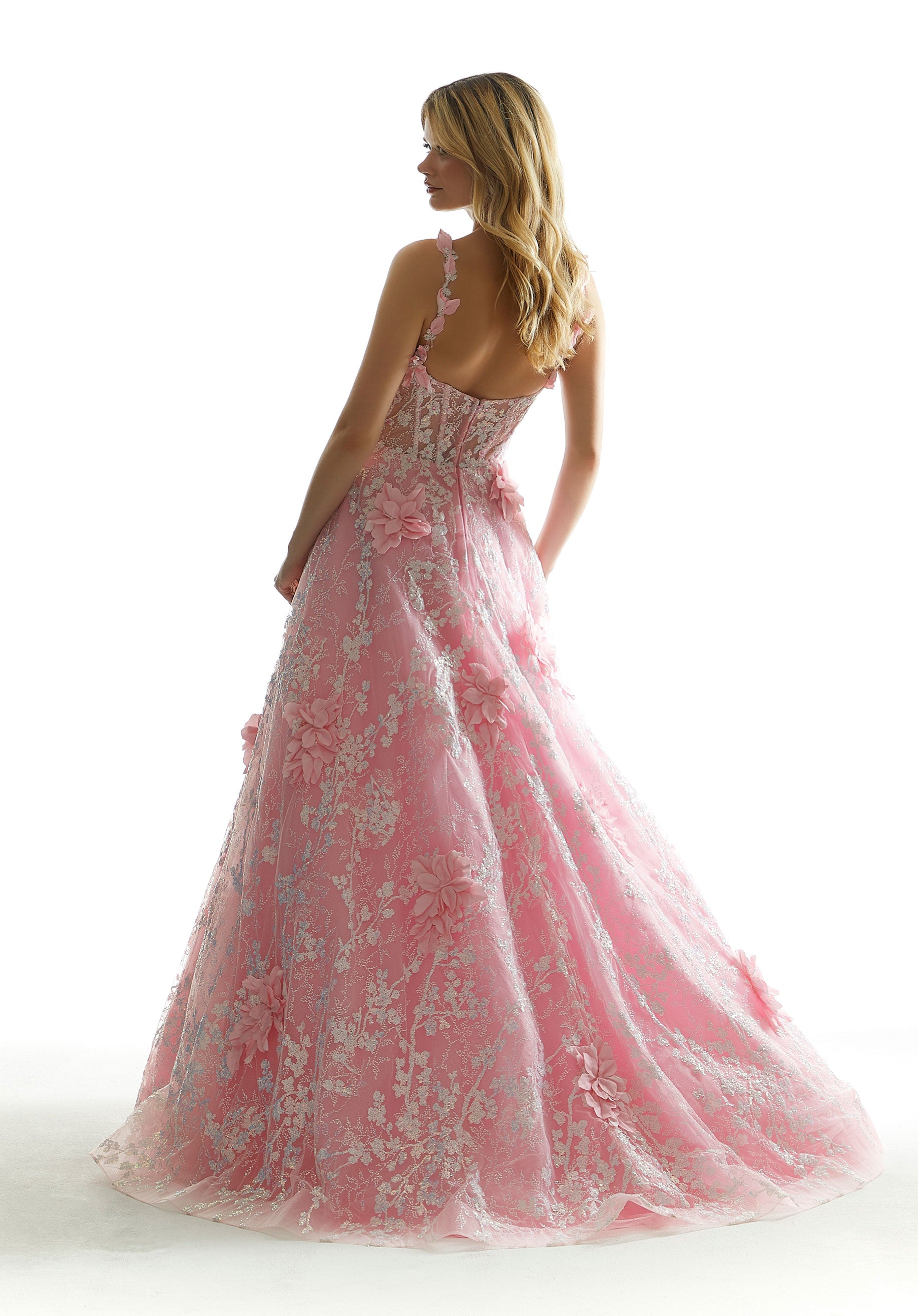 Prom Dresses Sequin Long Ball Gown Floral Prom Dress Pucker Up Pink