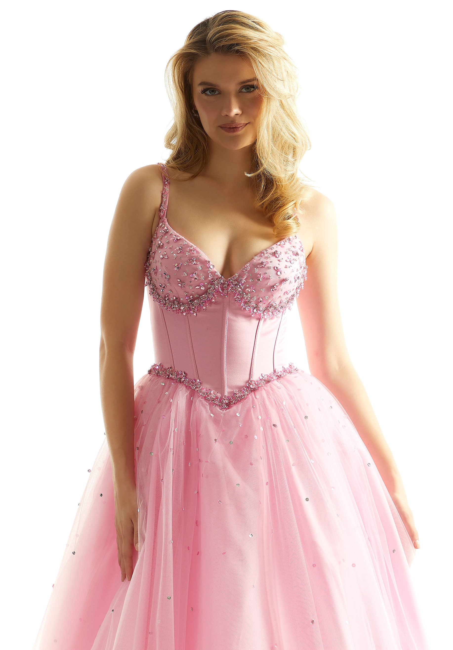 Prom Dresses Ball Gown Long Corset Beaded Prom Dress Pucker Up Pink