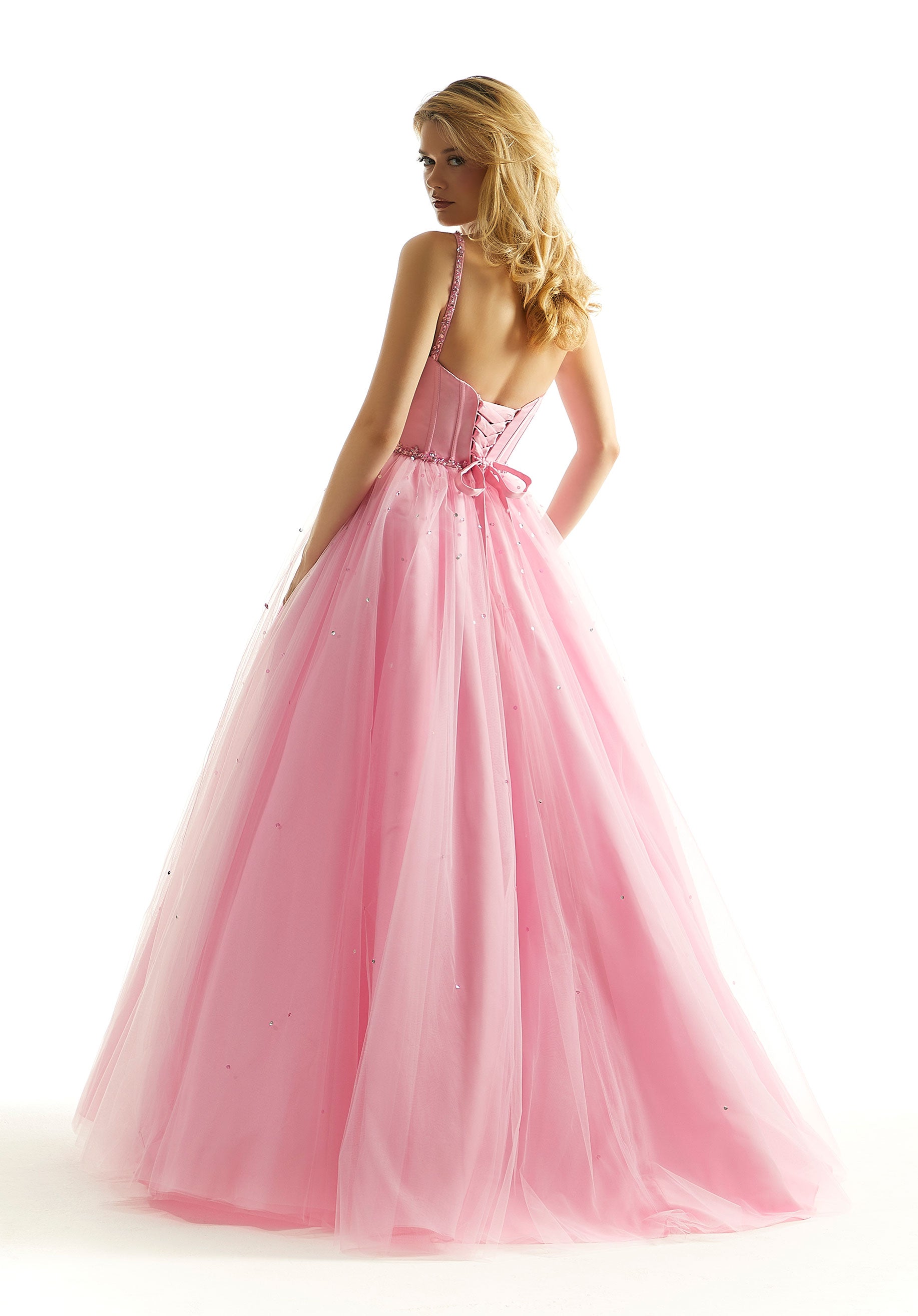 Prom Dresses Ball Gown Long Corset Beaded Prom Dress Pucker Up Pink