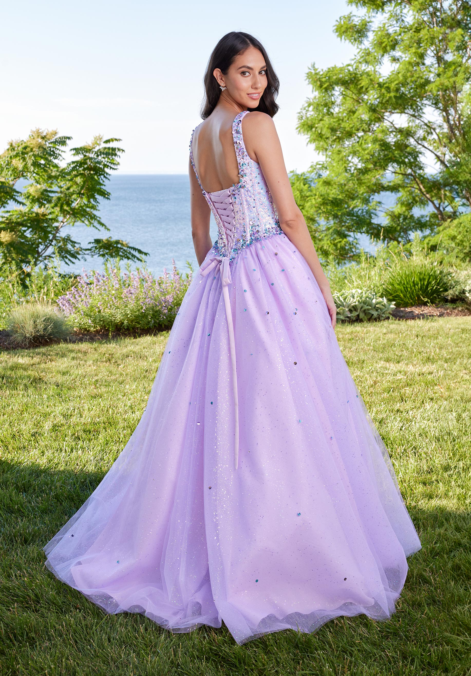 Prom Dresses Long Formal Ball Gown Sequin Beaded Prom Dress Light Purple