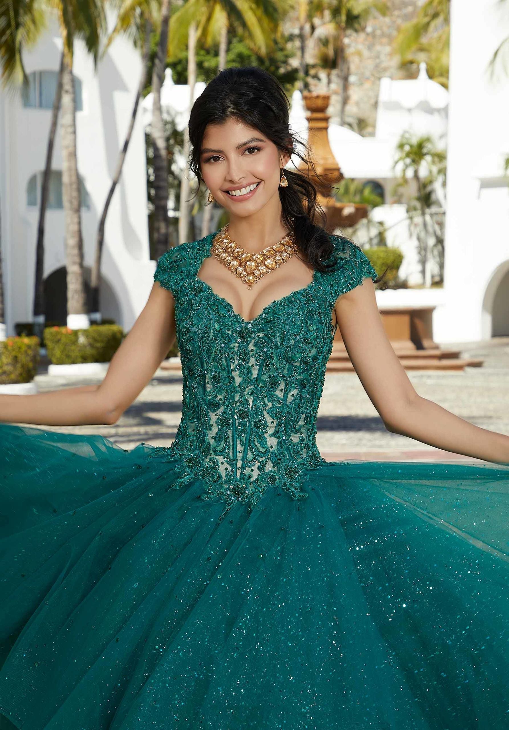 Sweetheart Floor-Length Tulle Quinceañera Ball Gown MGNY 60161