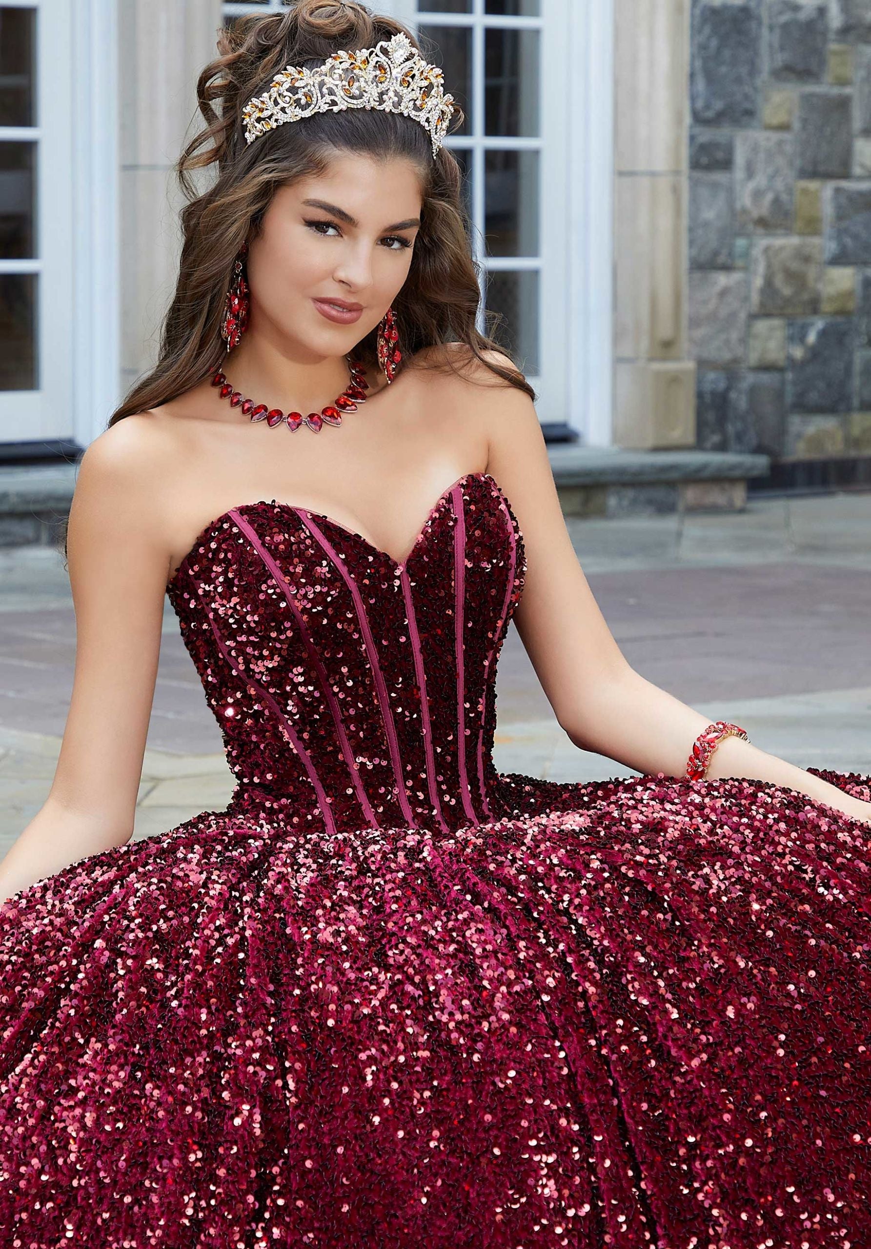 Off-the-Shoulder Floor-Length Sequin Quinceañera Ball Gown MGNY Madeline Gardner New York 60171