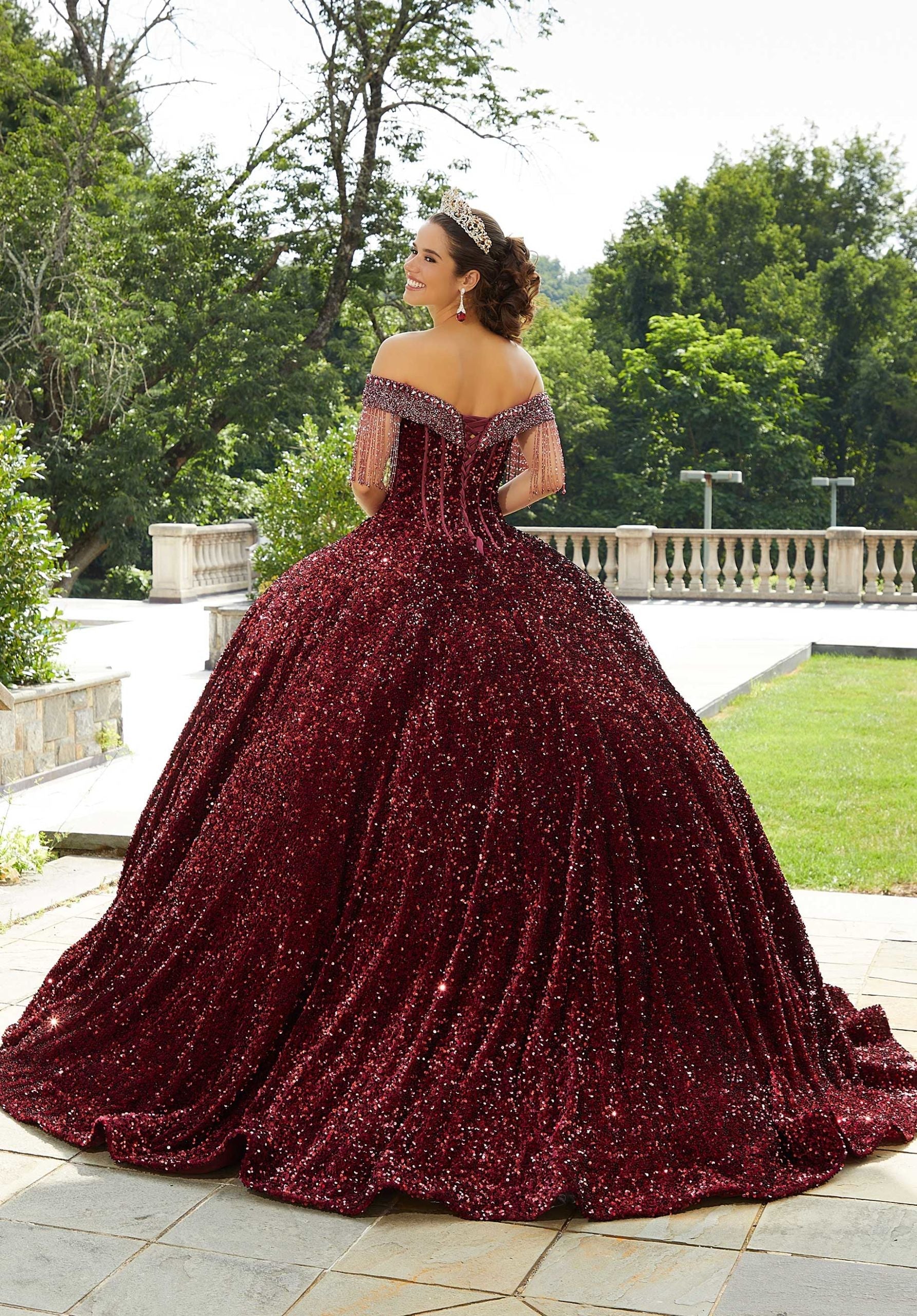 Off-the-Shoulder Floor-Length Sequin Quinceañera Ball Gown MGNY Madeline Gardner New York 60177