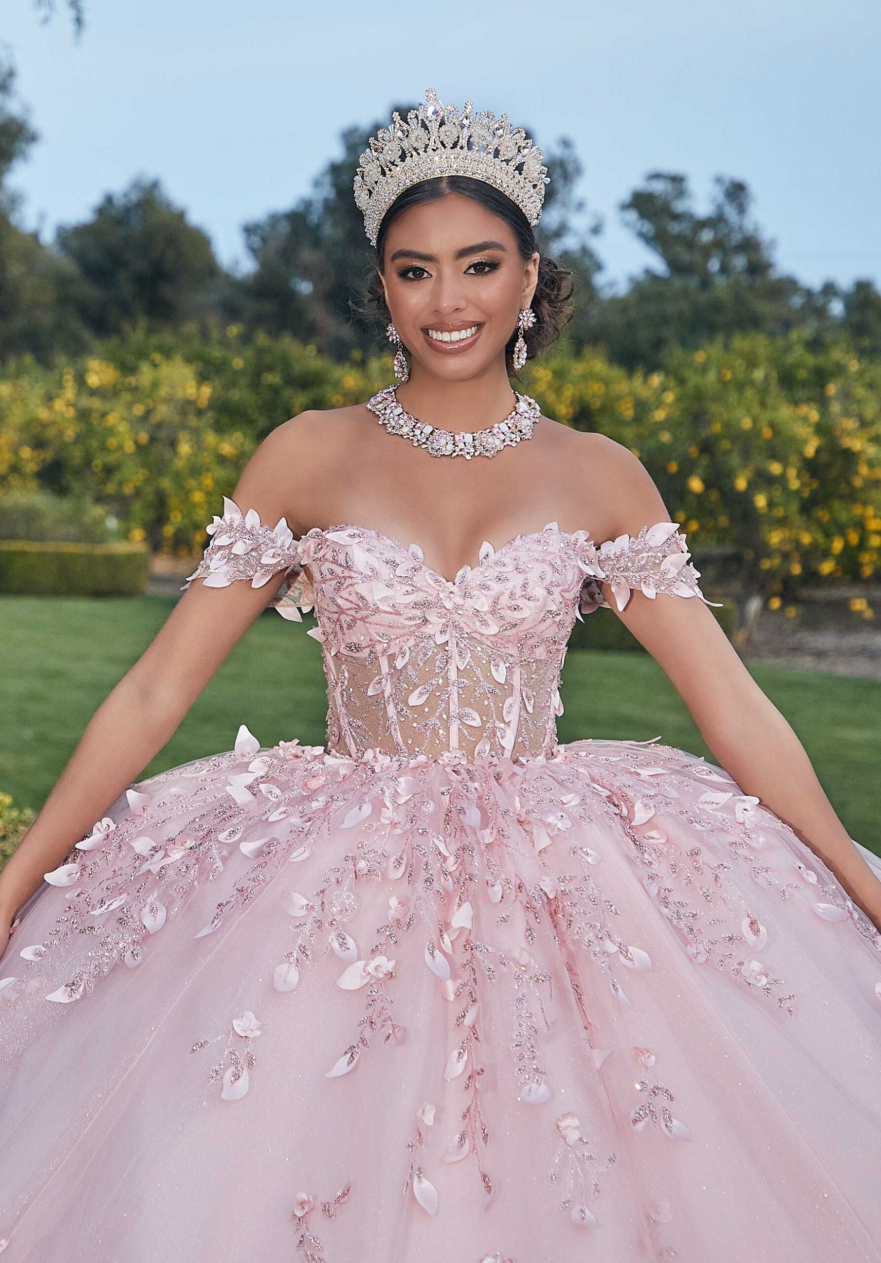 Off-the-Shoulder Floor-Length Tulle Quinceañera Ball Gown MGNY 60181