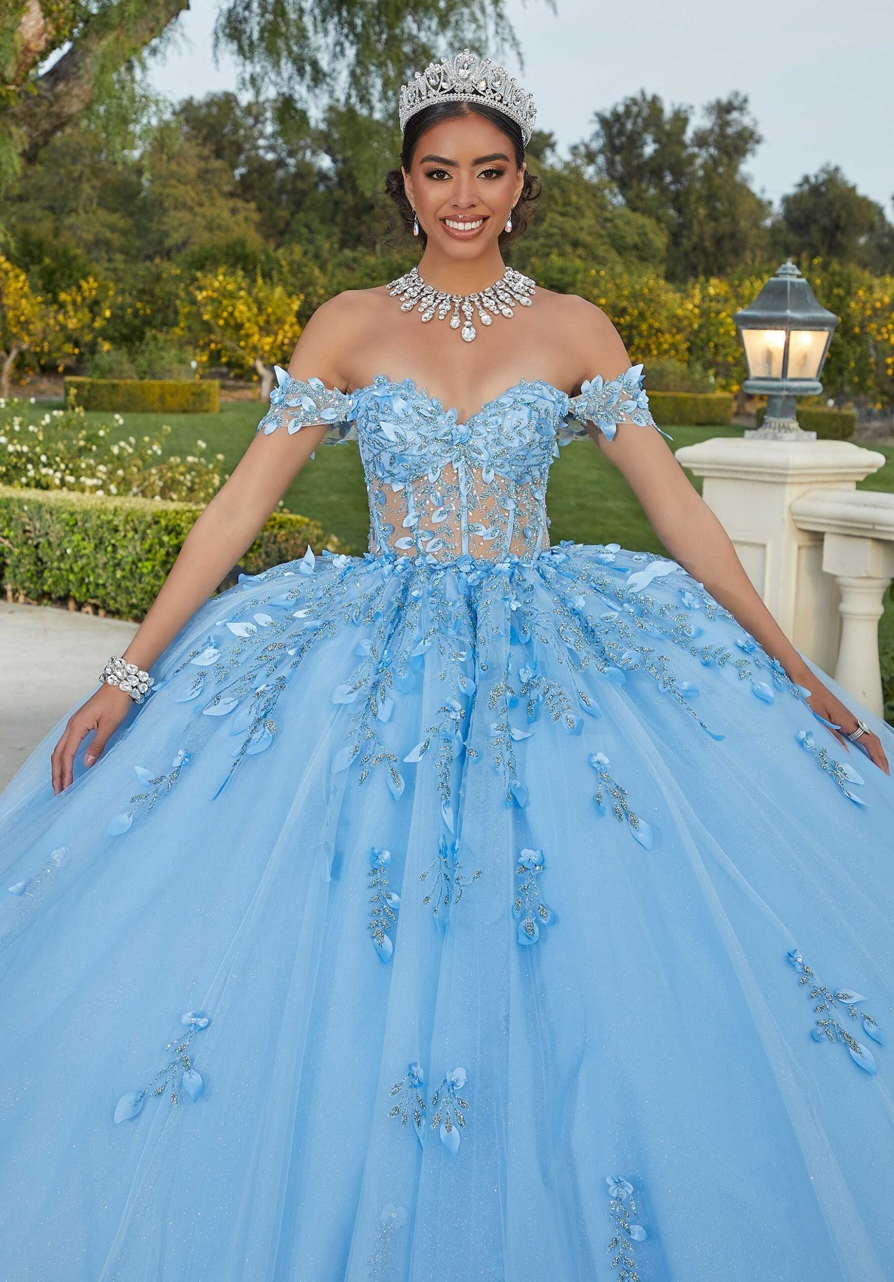 Off-the-Shoulder Floor-Length Tulle Quinceañera Ball Gown MGNY 60181