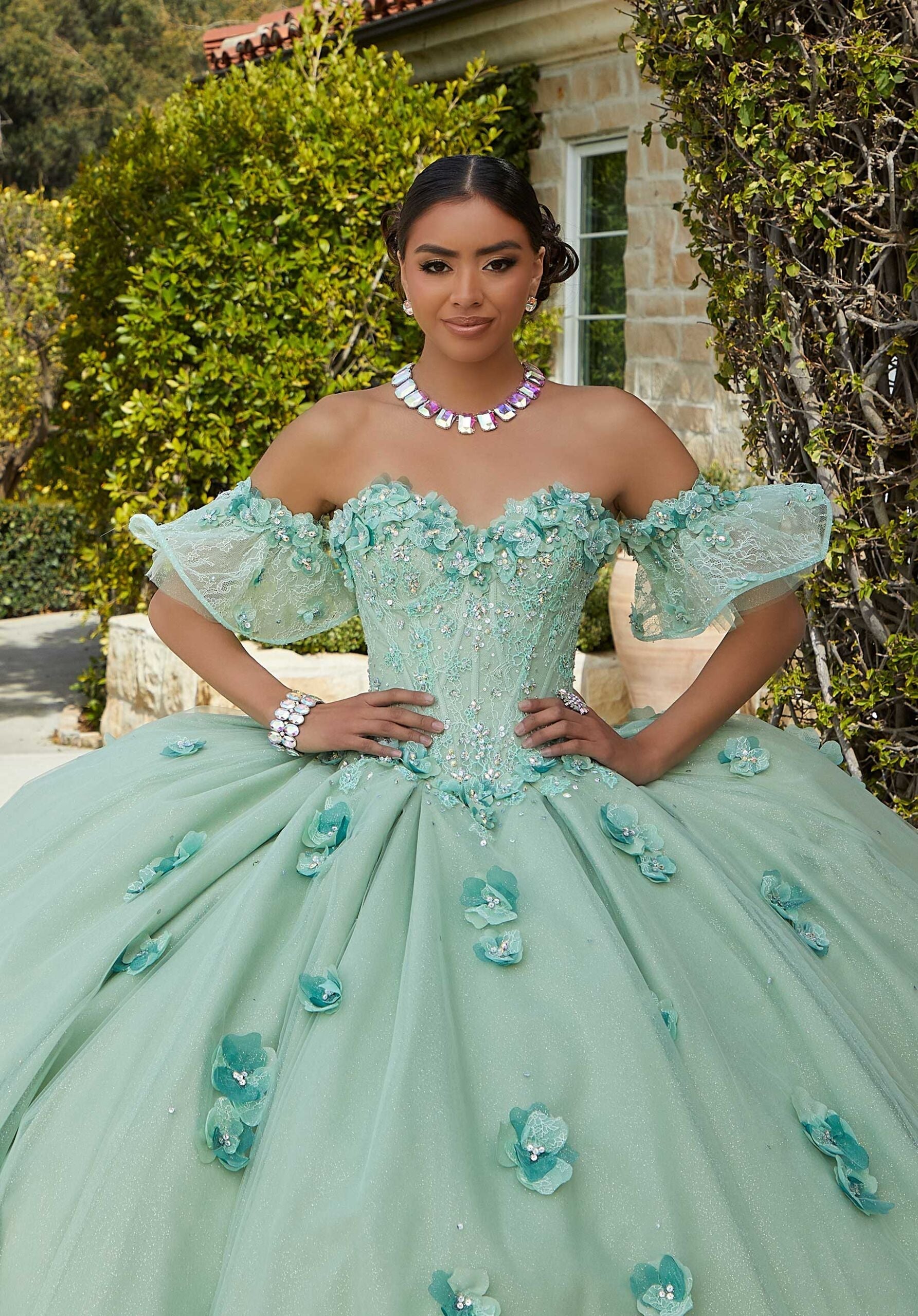Off-the-Shoulder Floor-Length Tulle Quinceañera Ball Gown MGNY Madeline Gardner New York 60183