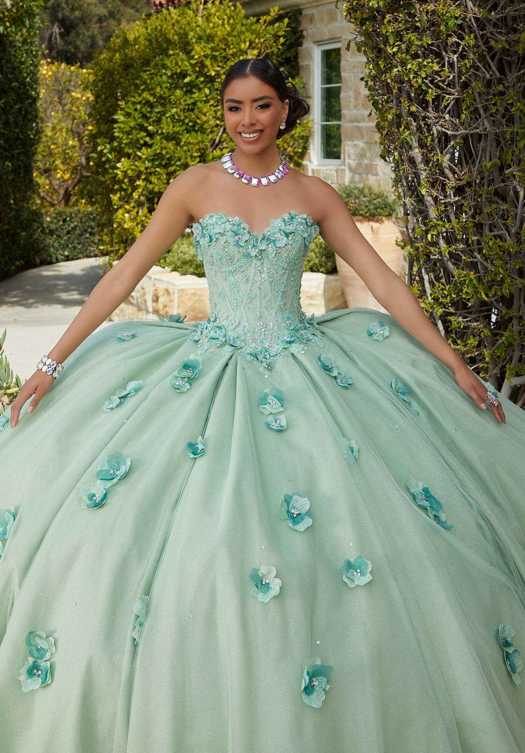 Off-the-Shoulder Floor-Length Tulle Quinceañera Ball Gown MGNY Madeline Gardner New York 60183