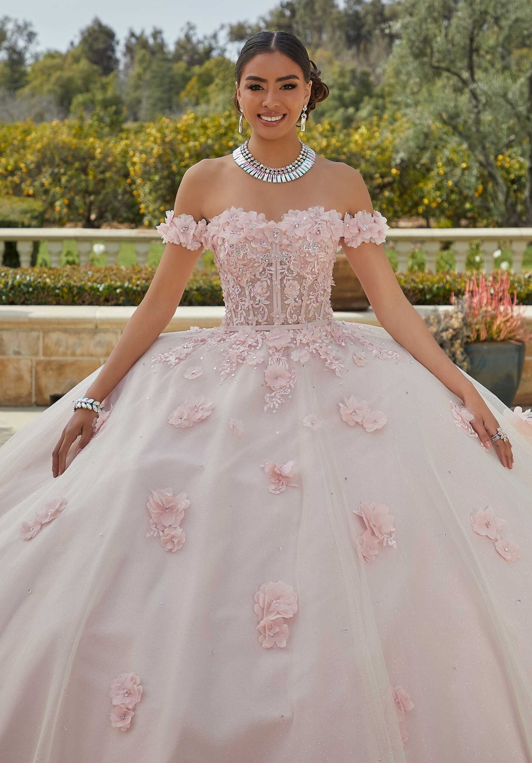 Off-the-Shoulder Floor-Length Tulle Quinceañera Ball Gown MGNY Madeline Gardner New York 60185
