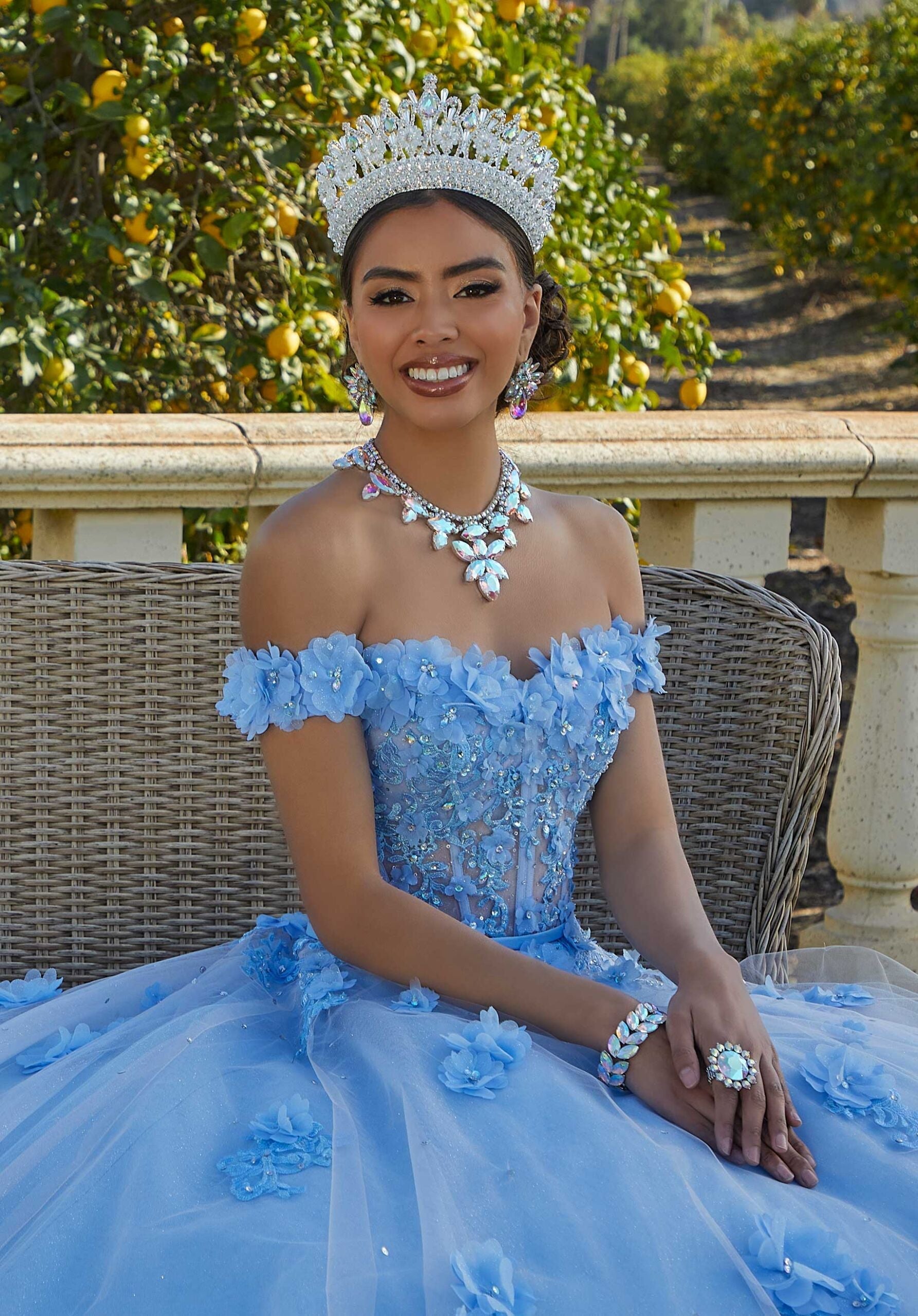 Off-the-Shoulder Floor-Length Tulle Quinceañera Ball Gown MGNY Madeline Gardner New York 60185