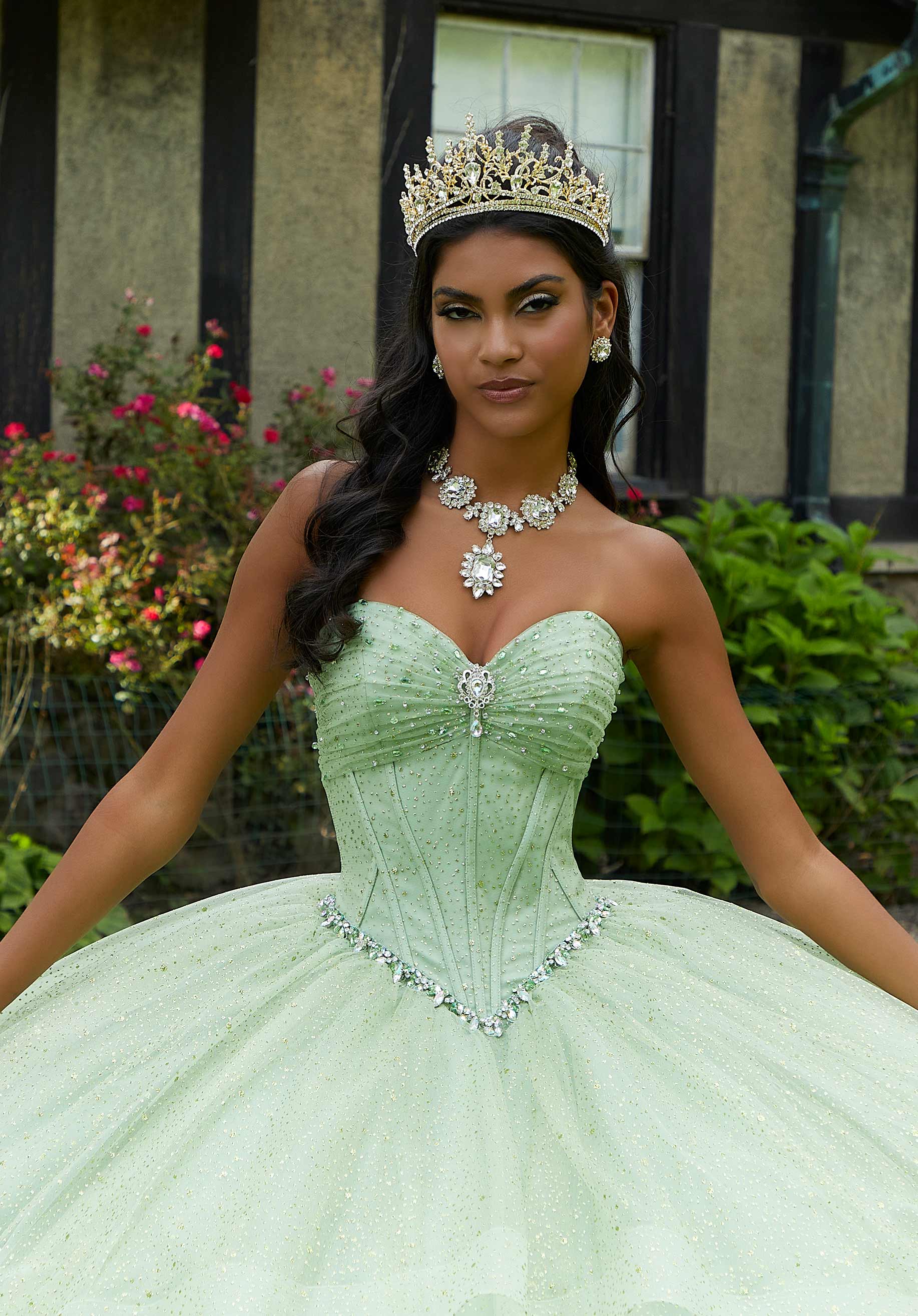 Off-the-Shoulder Floor-Length Tulle Quinceañera Ball Gown MGNY Madeline Gardner New York 60193