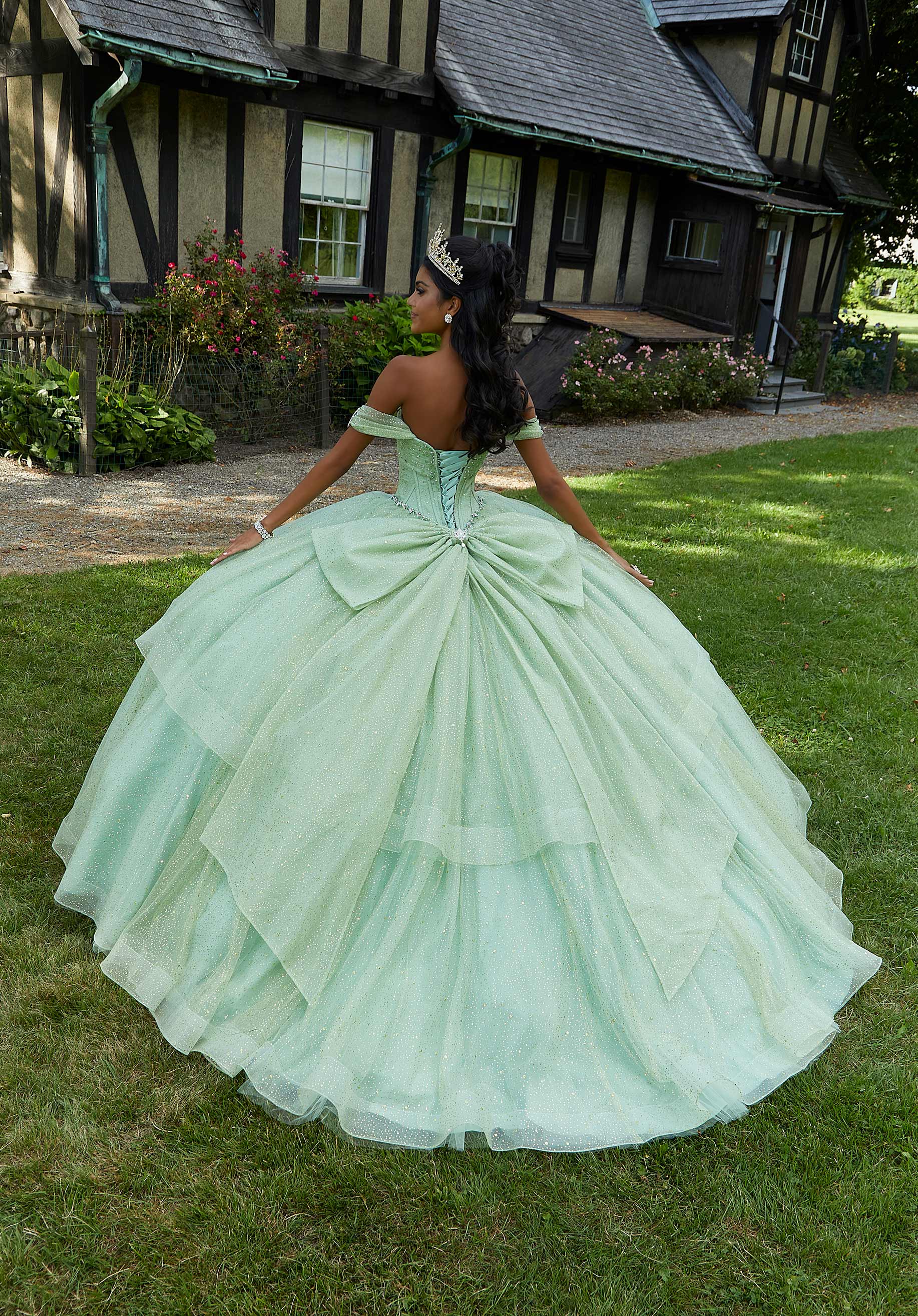 Off-the-Shoulder Floor-Length Tulle Quinceañera Ball Gown MGNY Madeline Gardner New York 60193