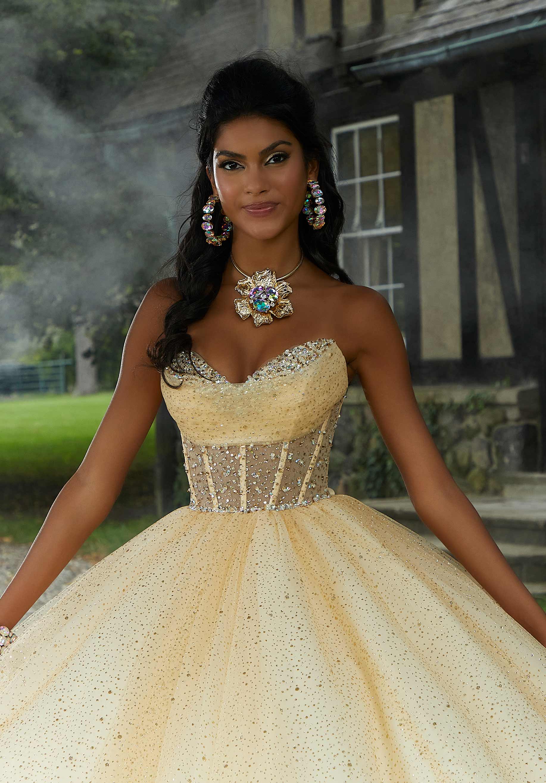 Off-the-Shoulder Floor-Length Tulle Quinceañera Ball Gown MGNY Madeline Gardner New York 60194