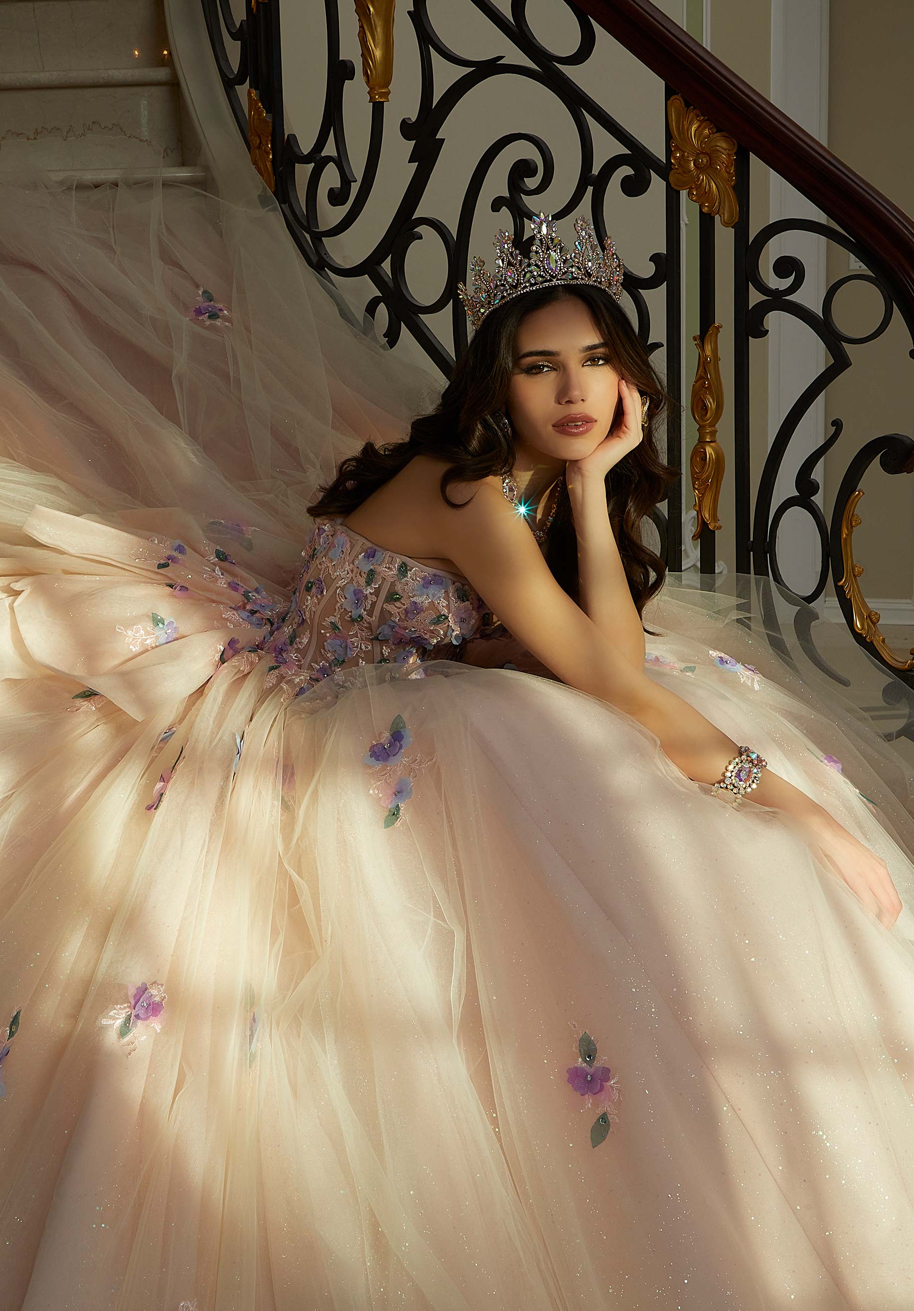 Off-the-Shoulder Floor-Length Tulle Quinceañera Ball Gown MGNY Madeline Gardner New York 60202