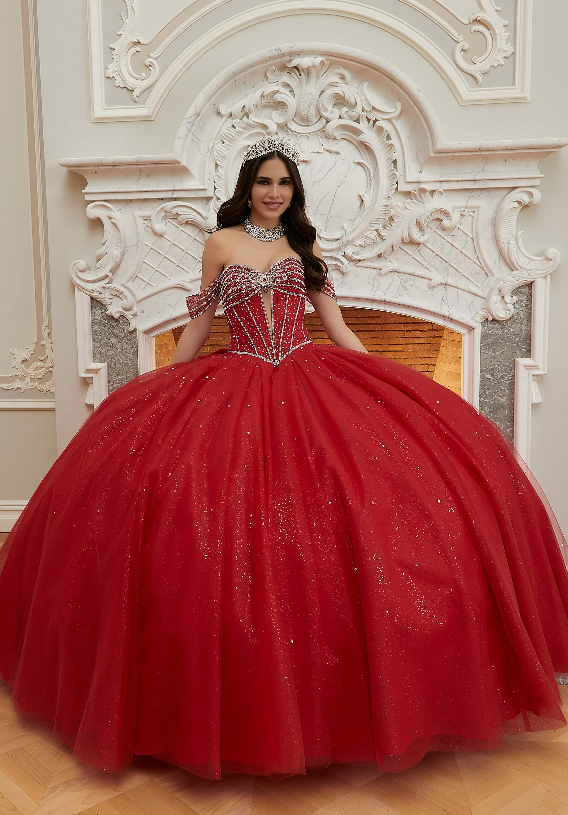 Off-the-Shoulder Floor-Length Tulle Quinceañera Ball Gown MGNY Madeline Gardner New York 60208