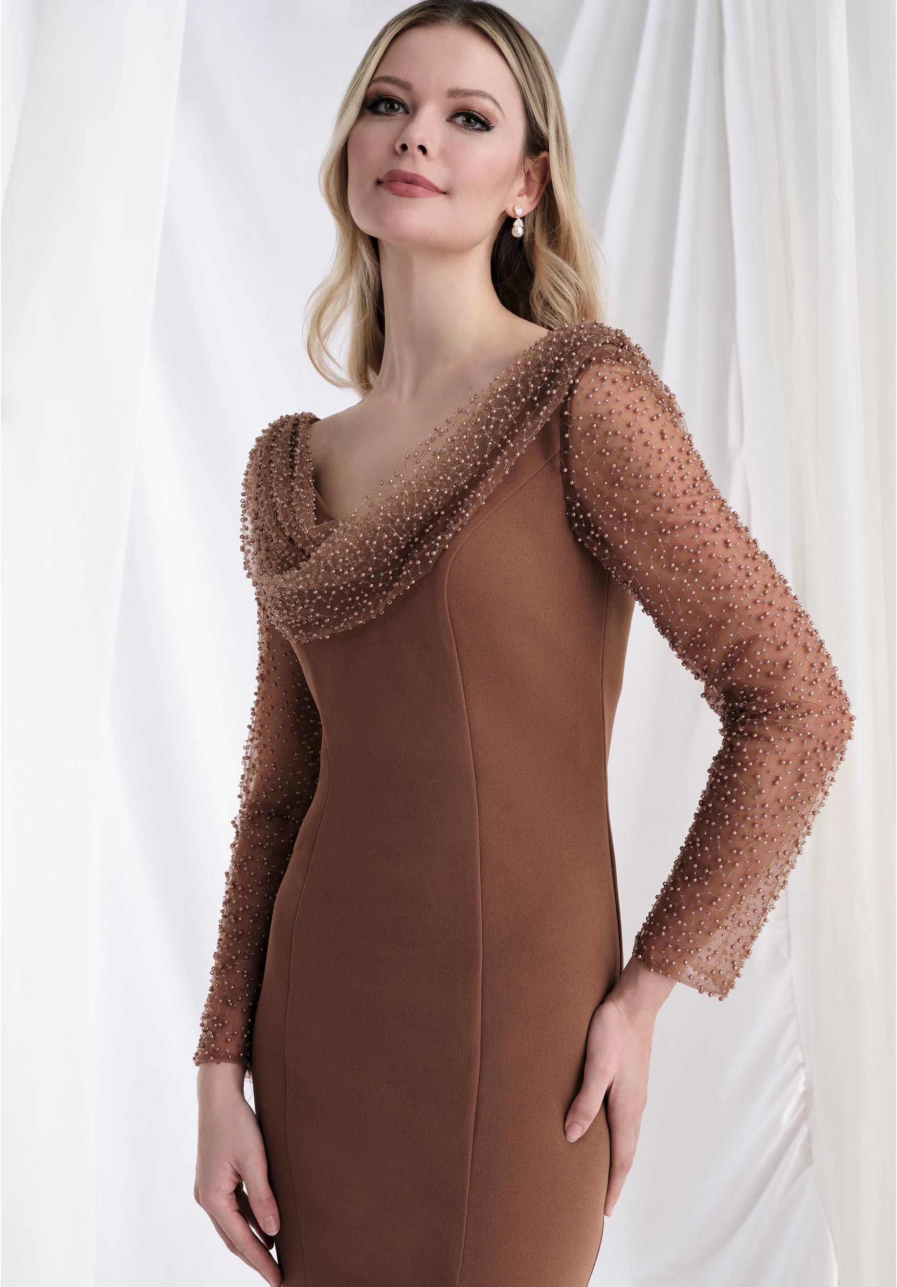 Mother of the Bride Dresses Long Beaded Formal Mother of the Bride Dress Caramel