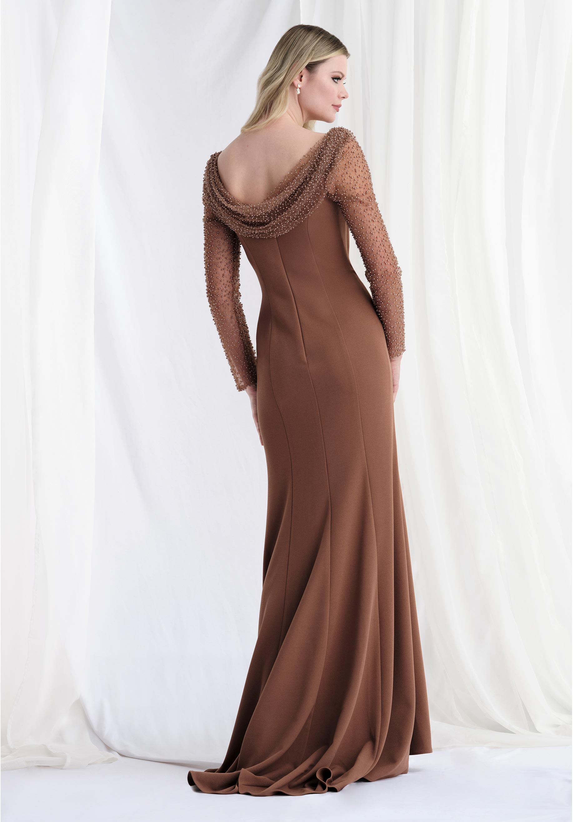 Mother of the Bride Dresses Long Beaded Formal Mother of the Bride Dress Caramel
