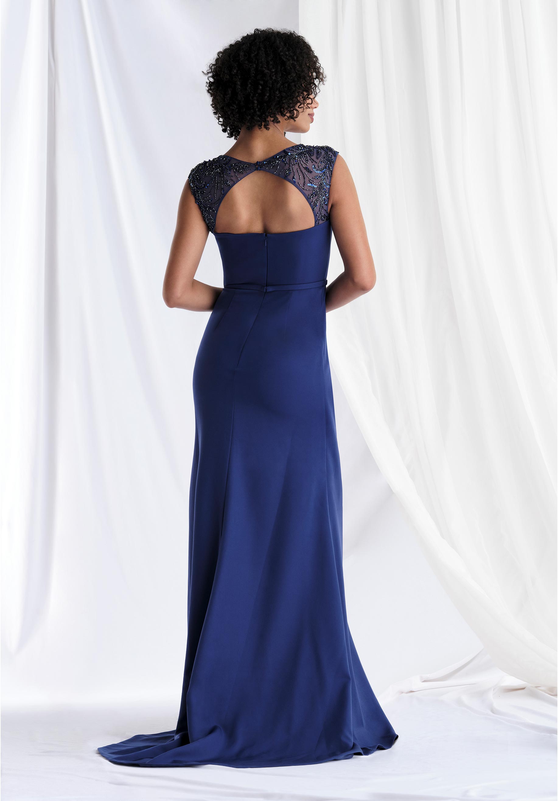 Formal Dresses Beaded A Line Long Formal Dress Navy