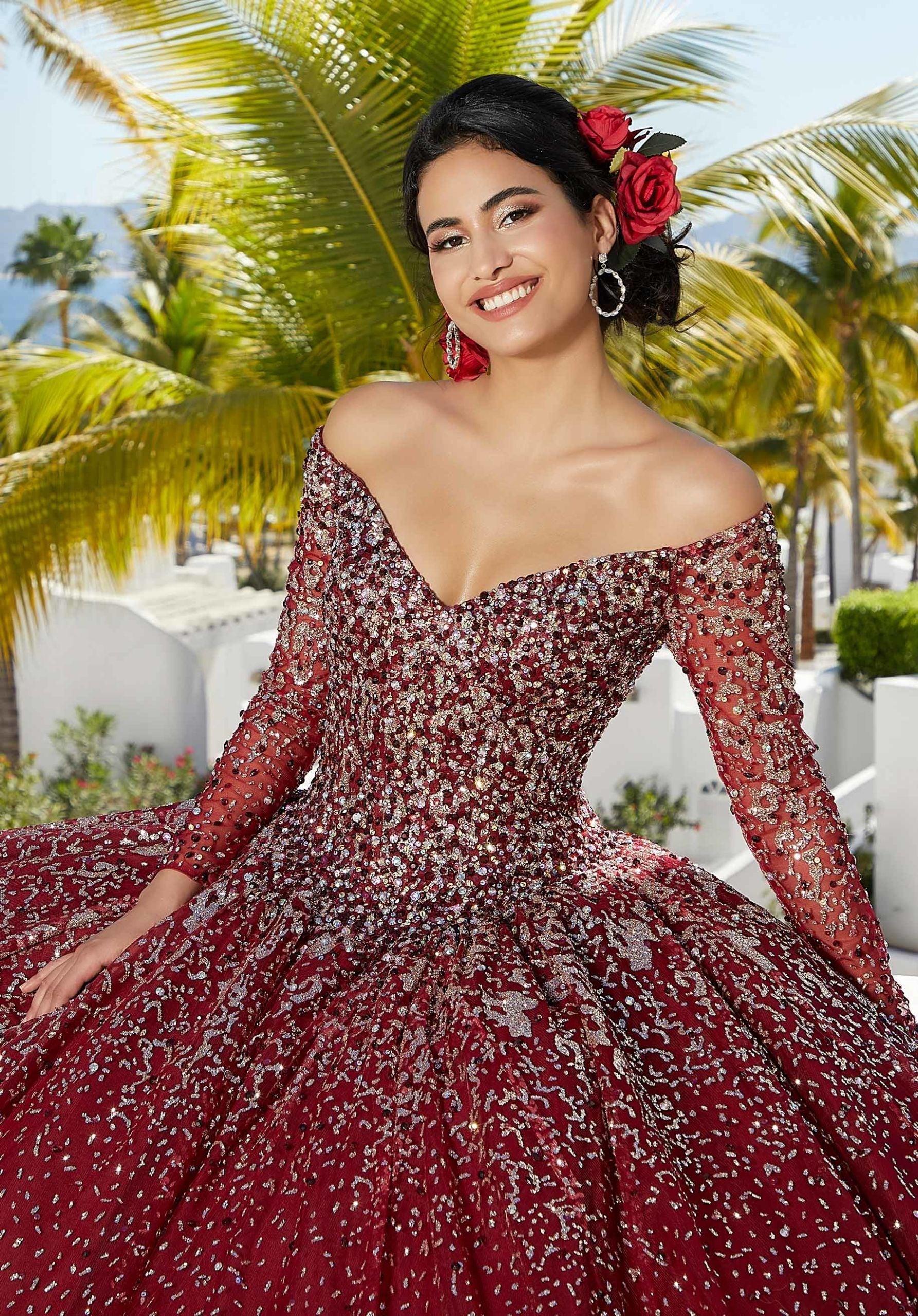 Off-the-Shoulder Floor-Length Tulle Quinceañera Ball Gown MGNY Madeline Gardner New York 89355