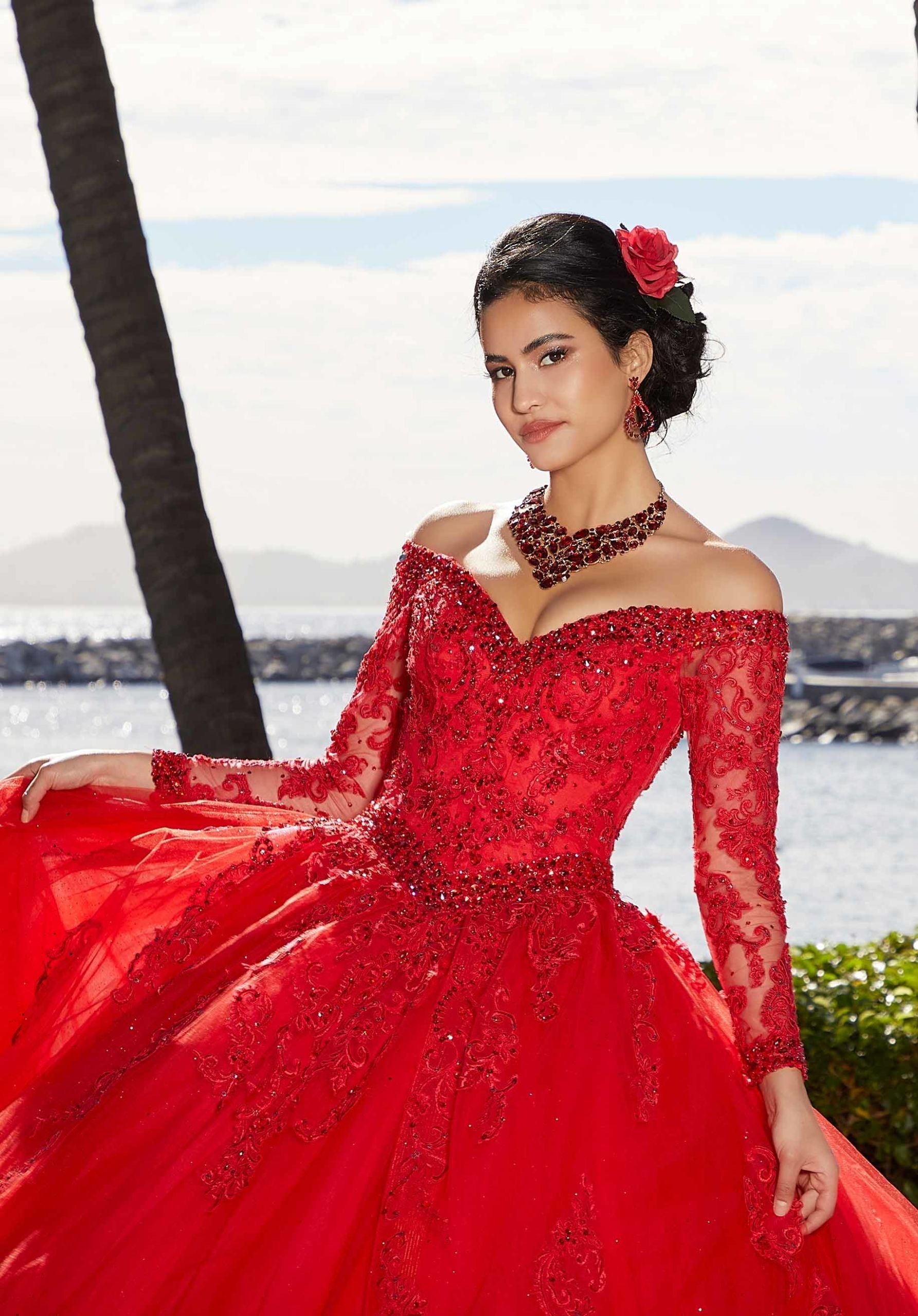 Off-the-Shoulder Floor-Length Tulle Quinceañera Ball Gown MGNY Madeline Gardner New York 89360