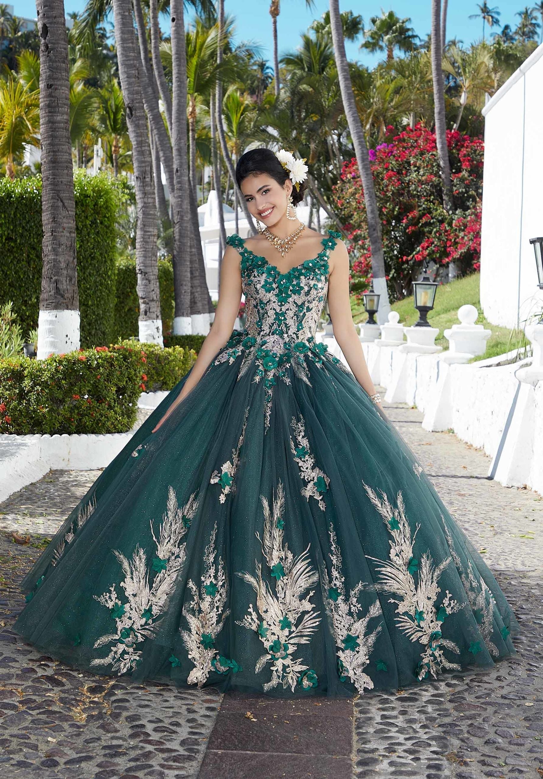 V-Neck Floor-Length Tulle Prom Ball Gown MGNY 89362
