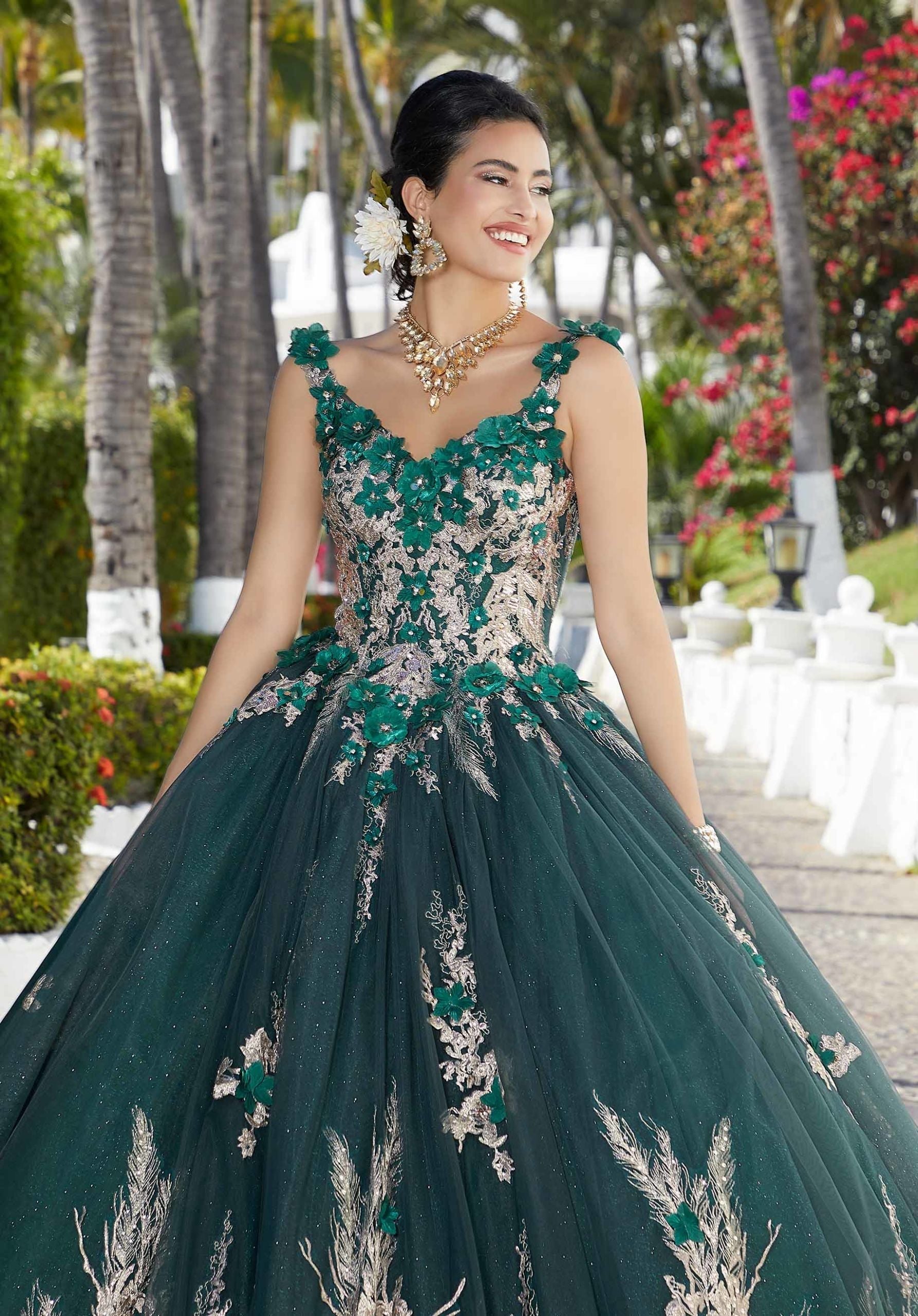 V-Neck Floor-Length Tulle Prom Ball Gown MGNY 89362
