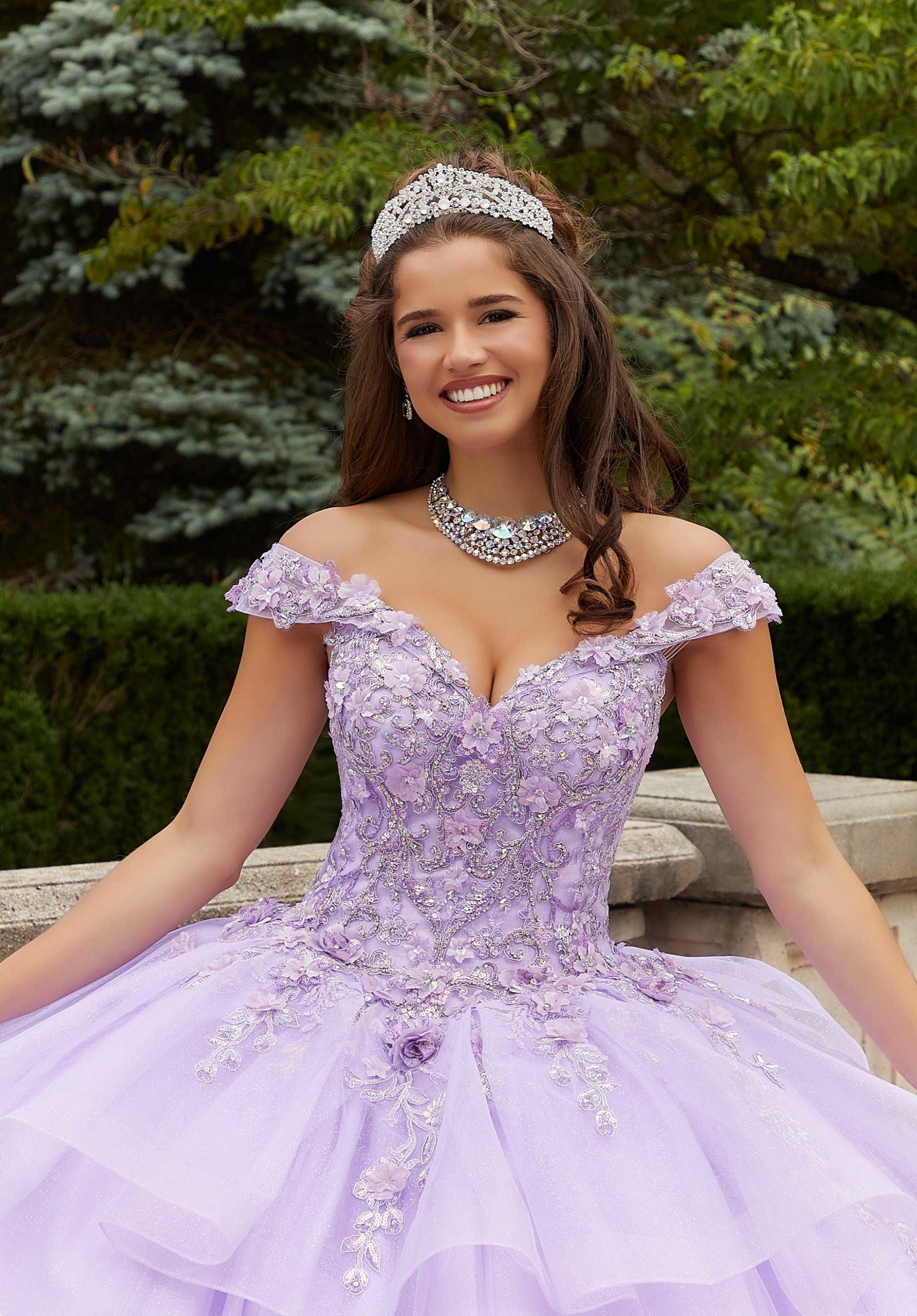Off-the-Shoulder Floor-Length Tulle Quinceañera Ball Gown MGNY Madeline Gardner New York 89409