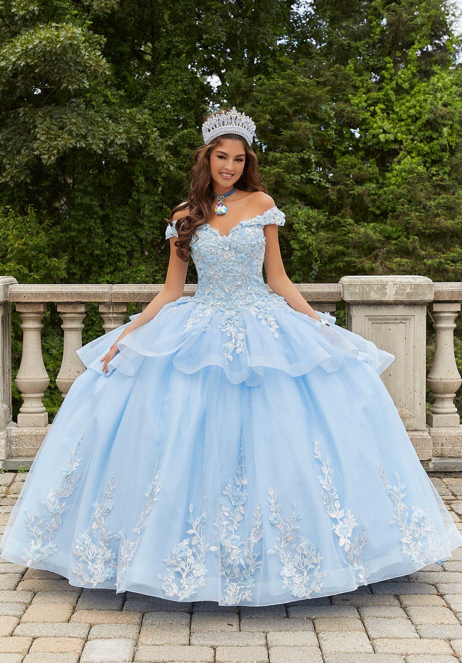 Off-the-Shoulder Floor-Length Tulle Quinceañera Ball Gown MGNY Madeline Gardner New York 89409