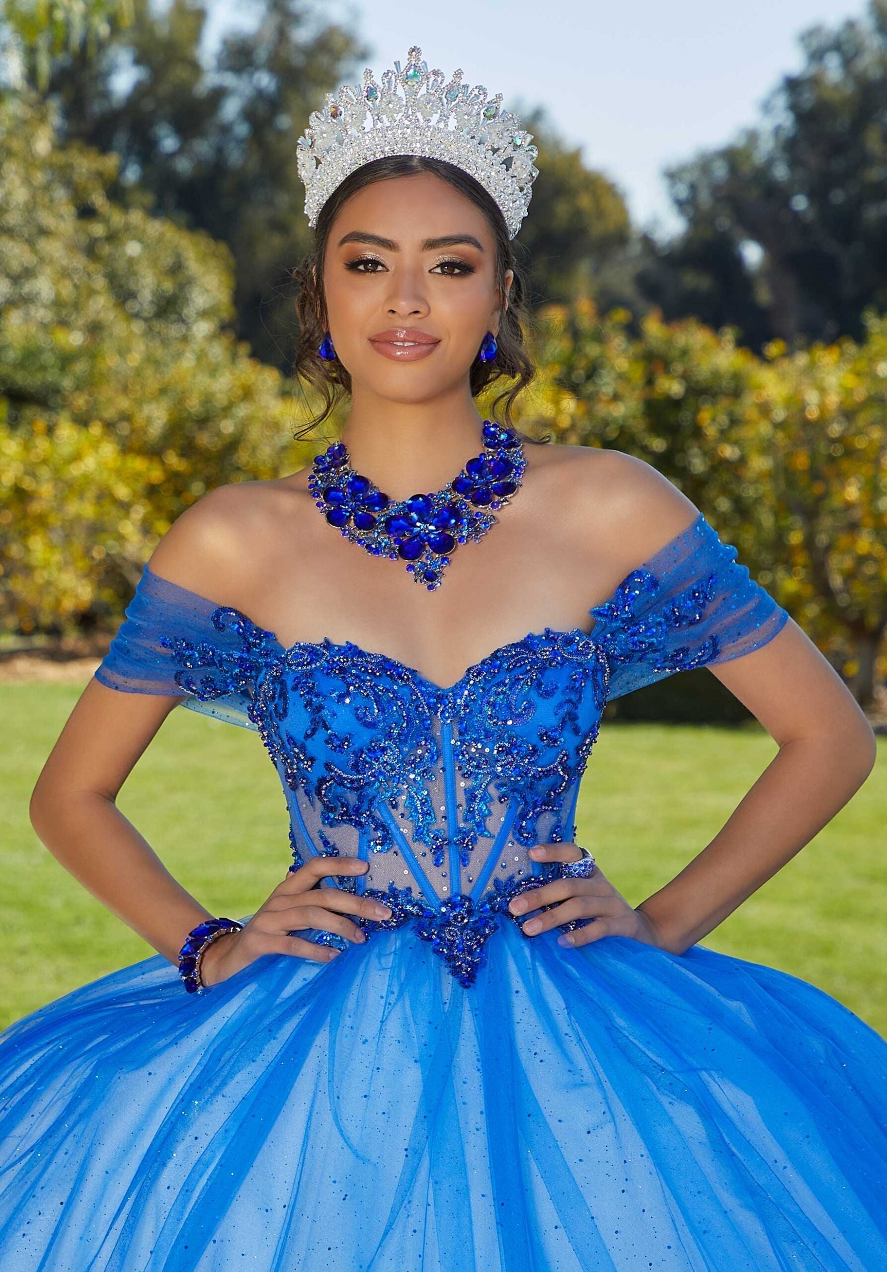 Off-the-Shoulder Floor-Length Tulle Quinceañera Ball Gown MGNY Madeline Gardner New York 89427