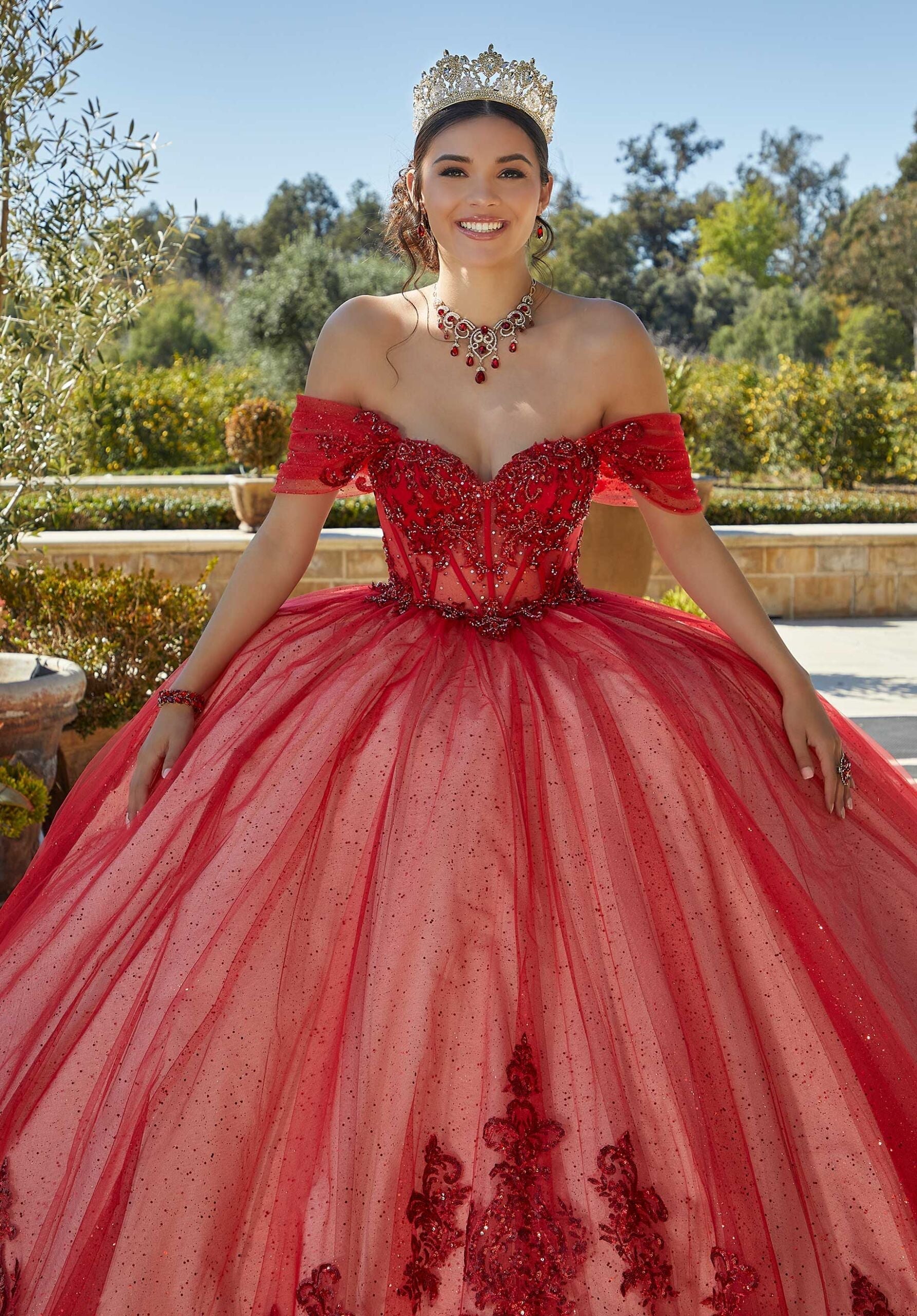 Off-the-Shoulder Floor-Length Tulle Quinceañera Ball Gown MGNY Madeline Gardner New York 89427