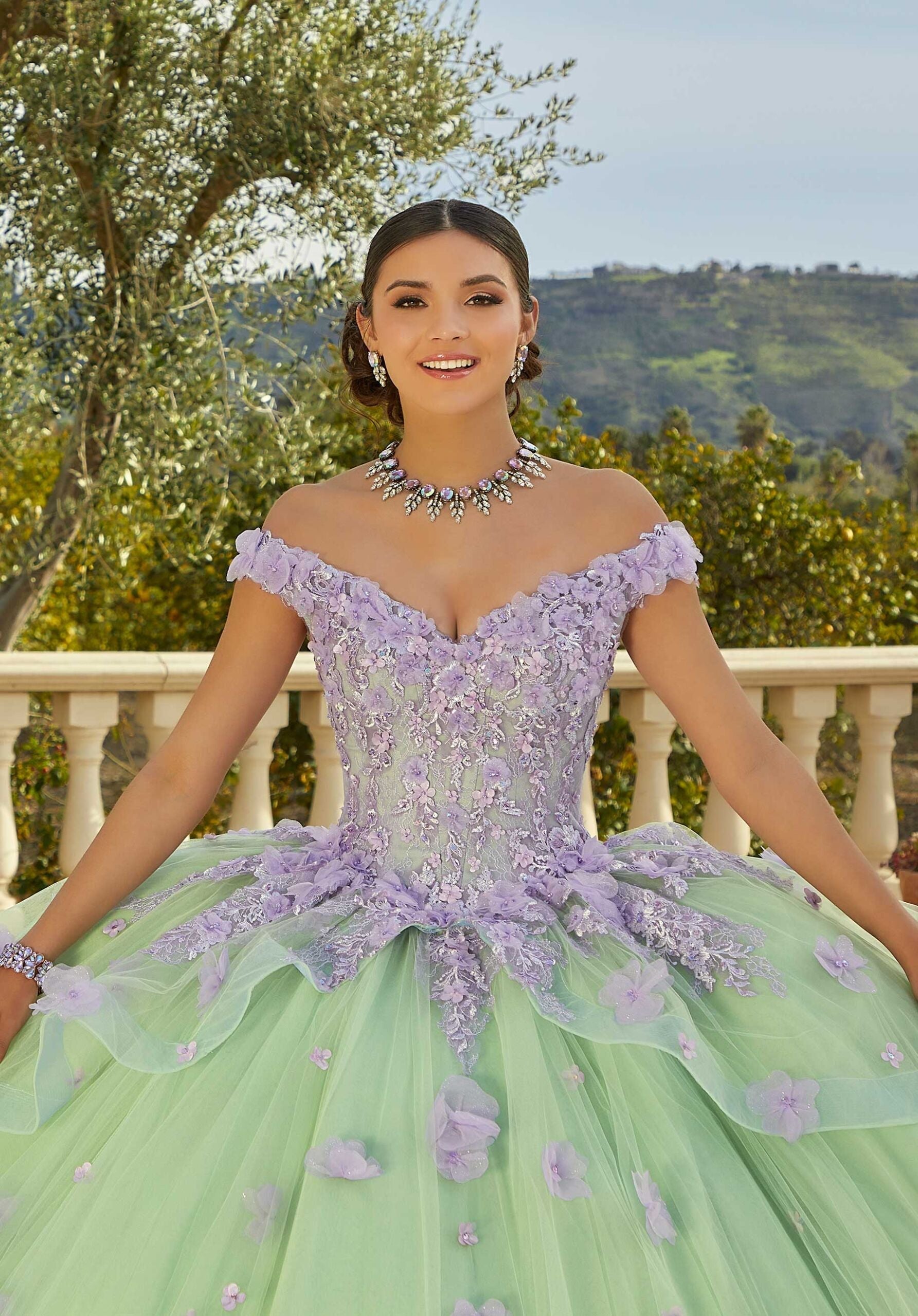 V-Neck Floor-Length Tulle Quinceañera Ball Gown MGNY Madeline Gardner New York 89437