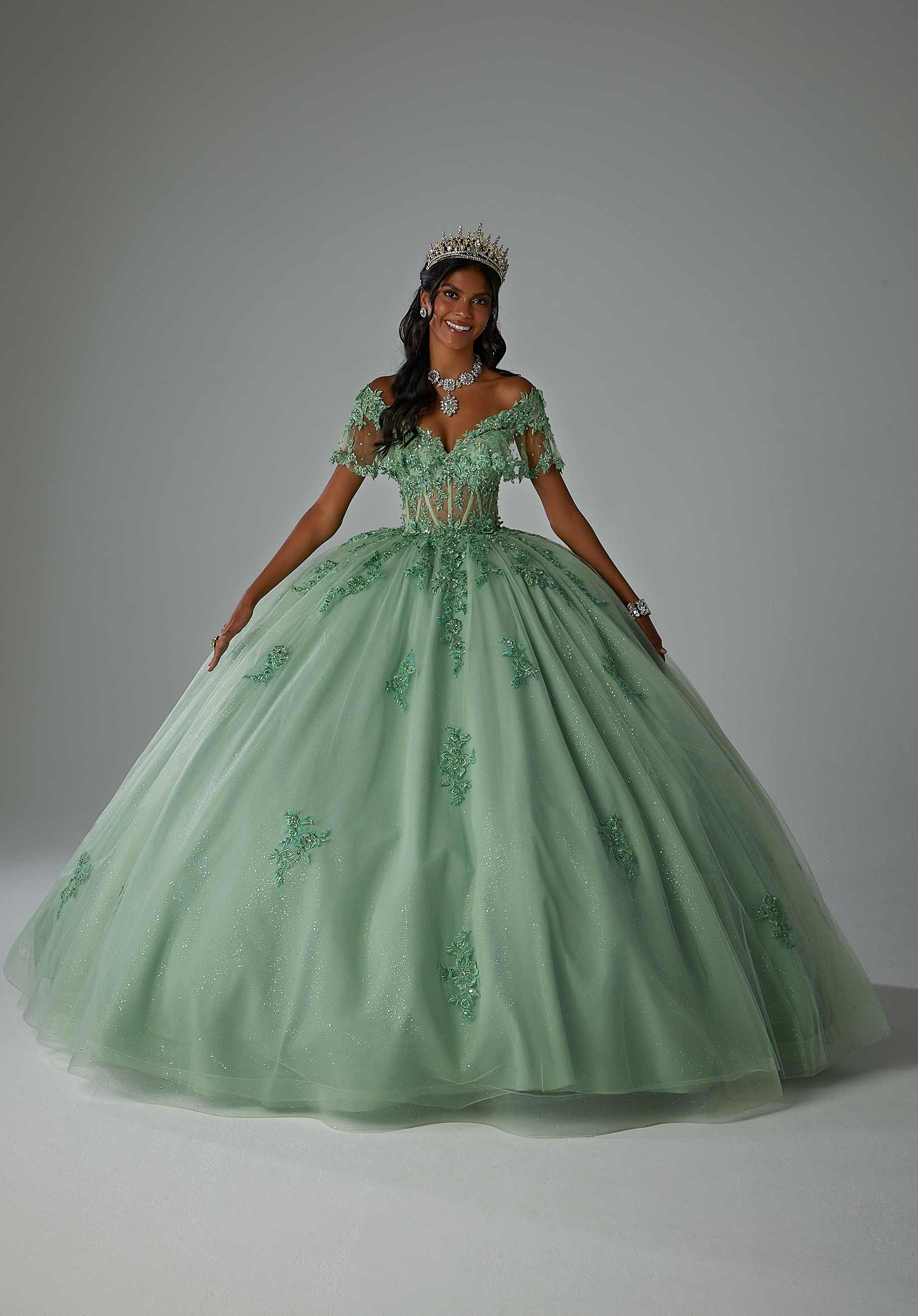 Off-the-Shoulder Floor-Length Tulle Formal Ball Gown MGNY Madeline Gardner New York 89445