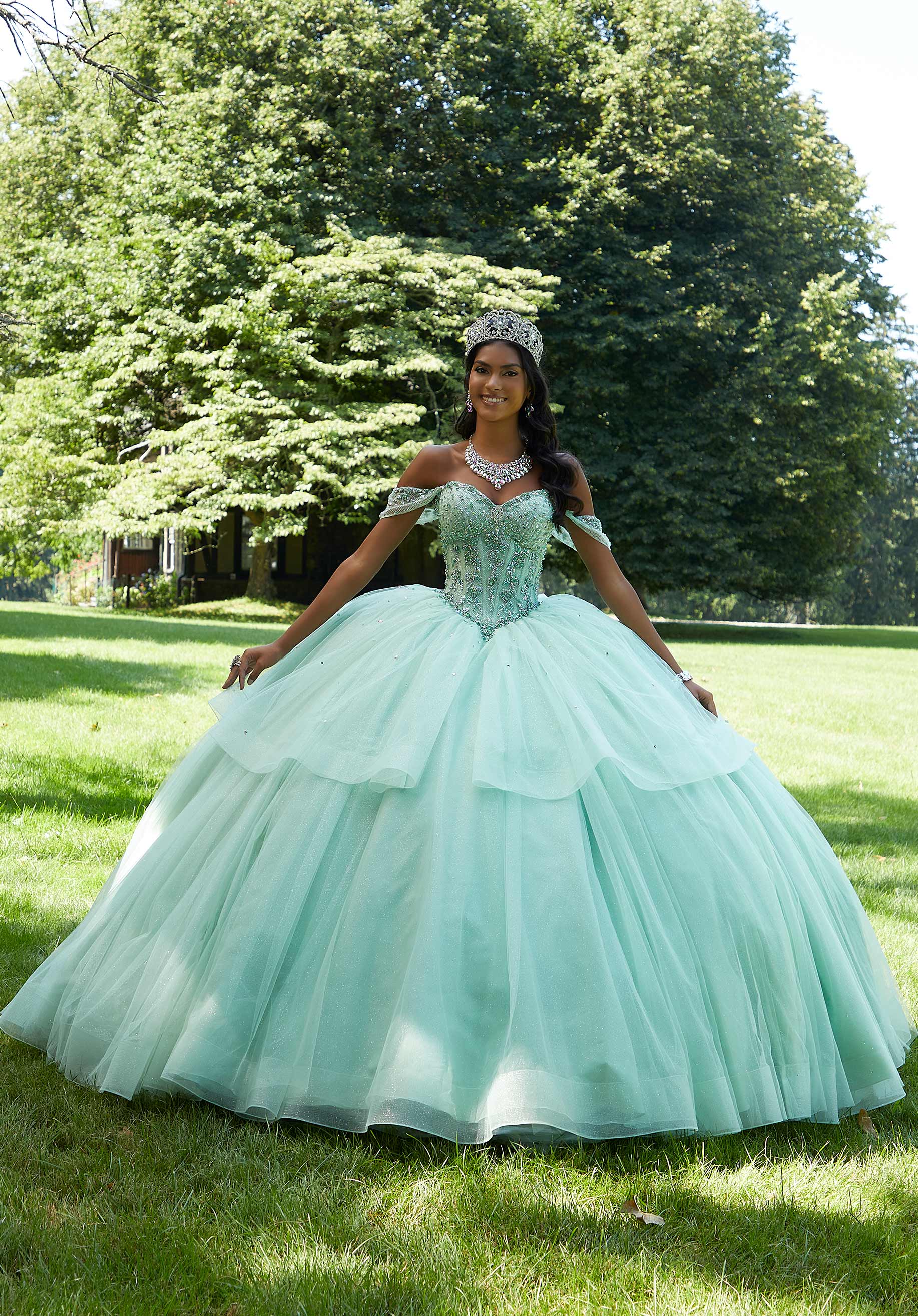 Off-the-Shoulder Floor-Length Tulle Quinceañera Ball Gown MGNY Madeline Gardner New York 89449