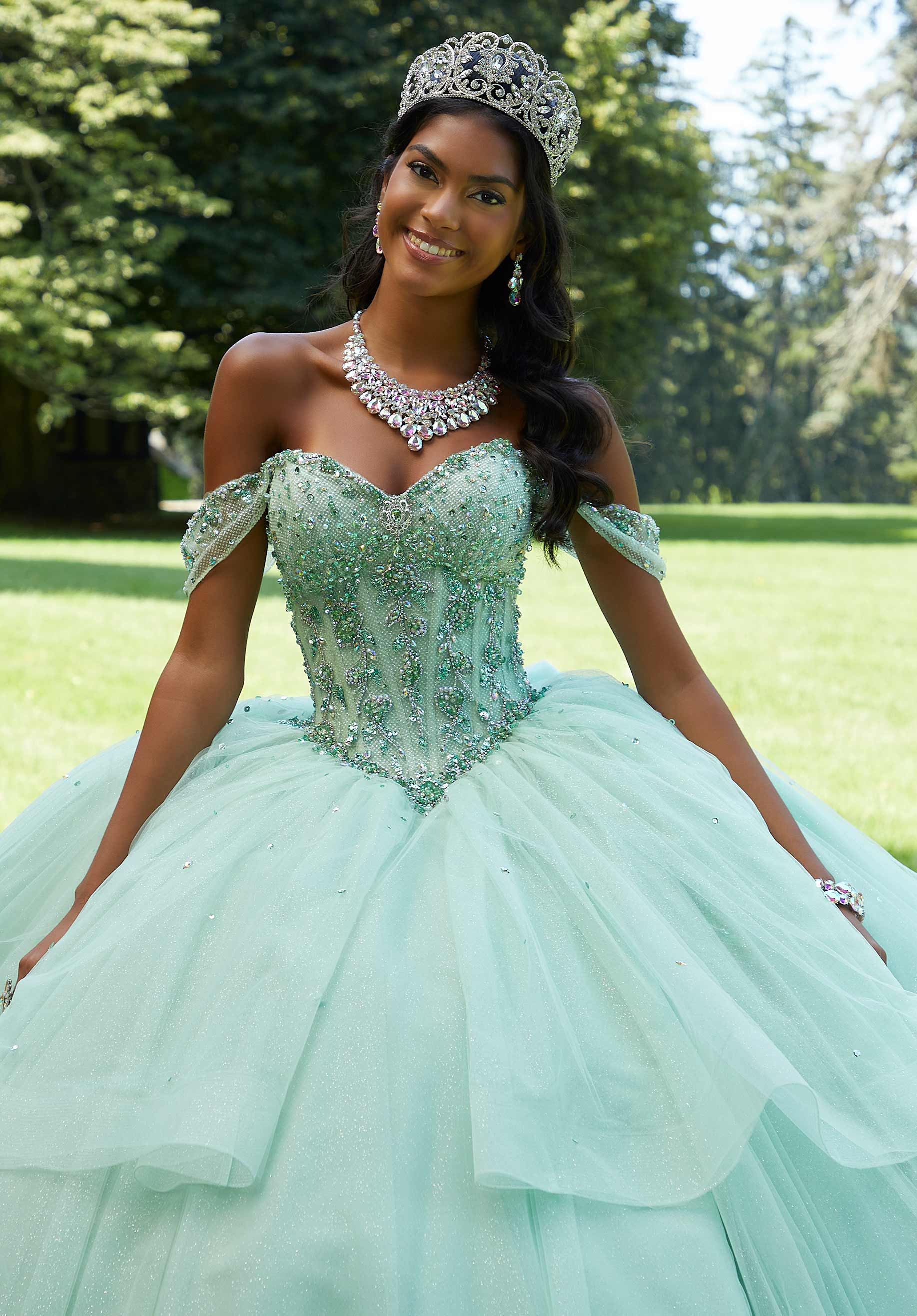 Off-the-Shoulder Floor-Length Tulle Quinceañera Ball Gown MGNY Madeline Gardner New York 89449