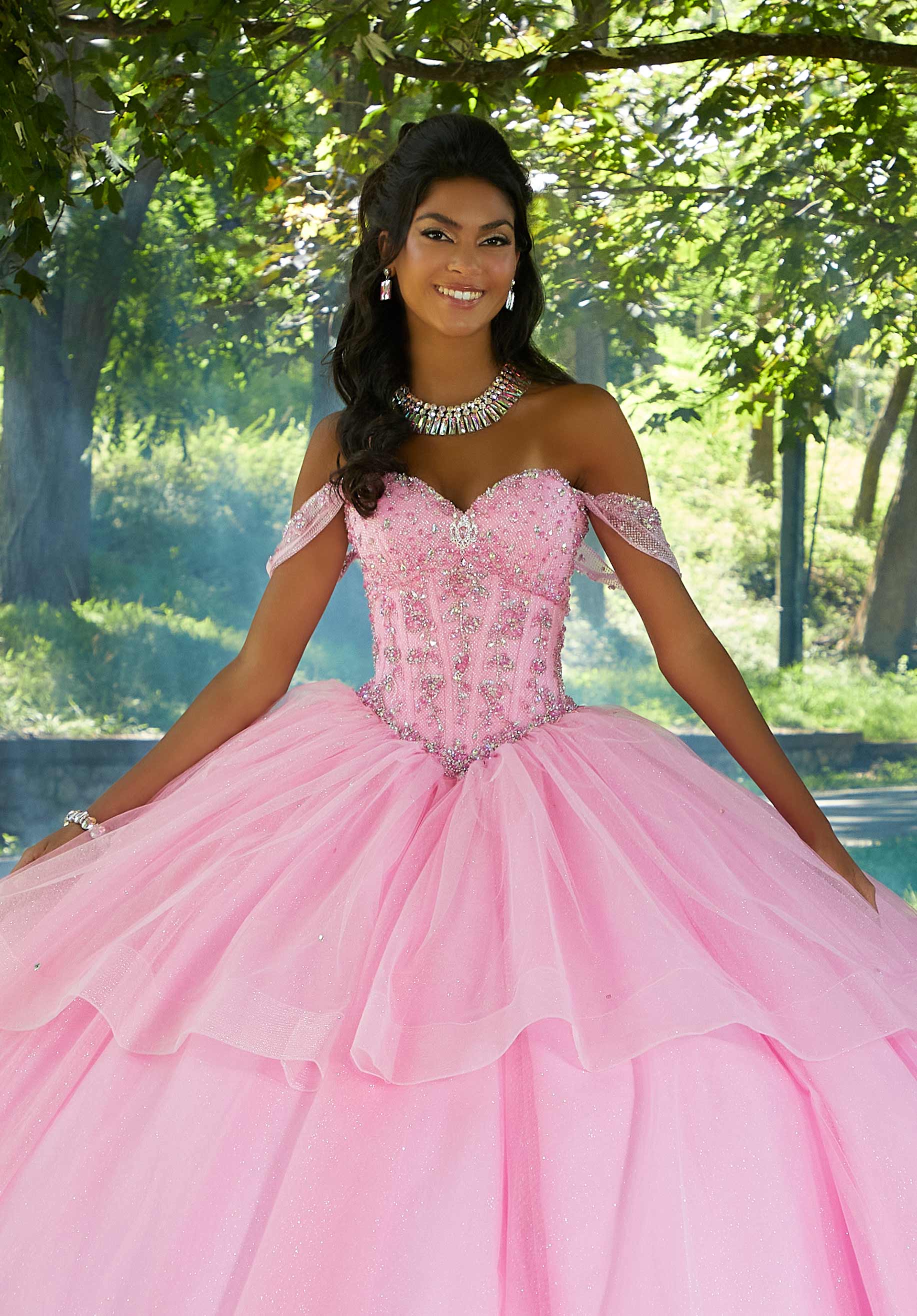 Off-the-Shoulder Floor-Length Tulle Quinceañera Ball Gown MGNY Madeline Gardner New York 89449