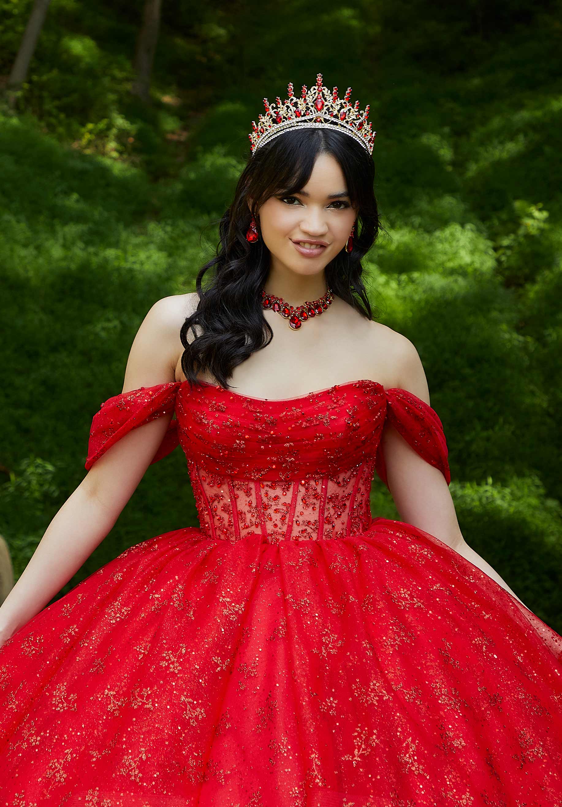 Off-the-Shoulder Floor-Length Tulle Quinceañera Ball Gown MGNY Madeline Gardner New York 89450