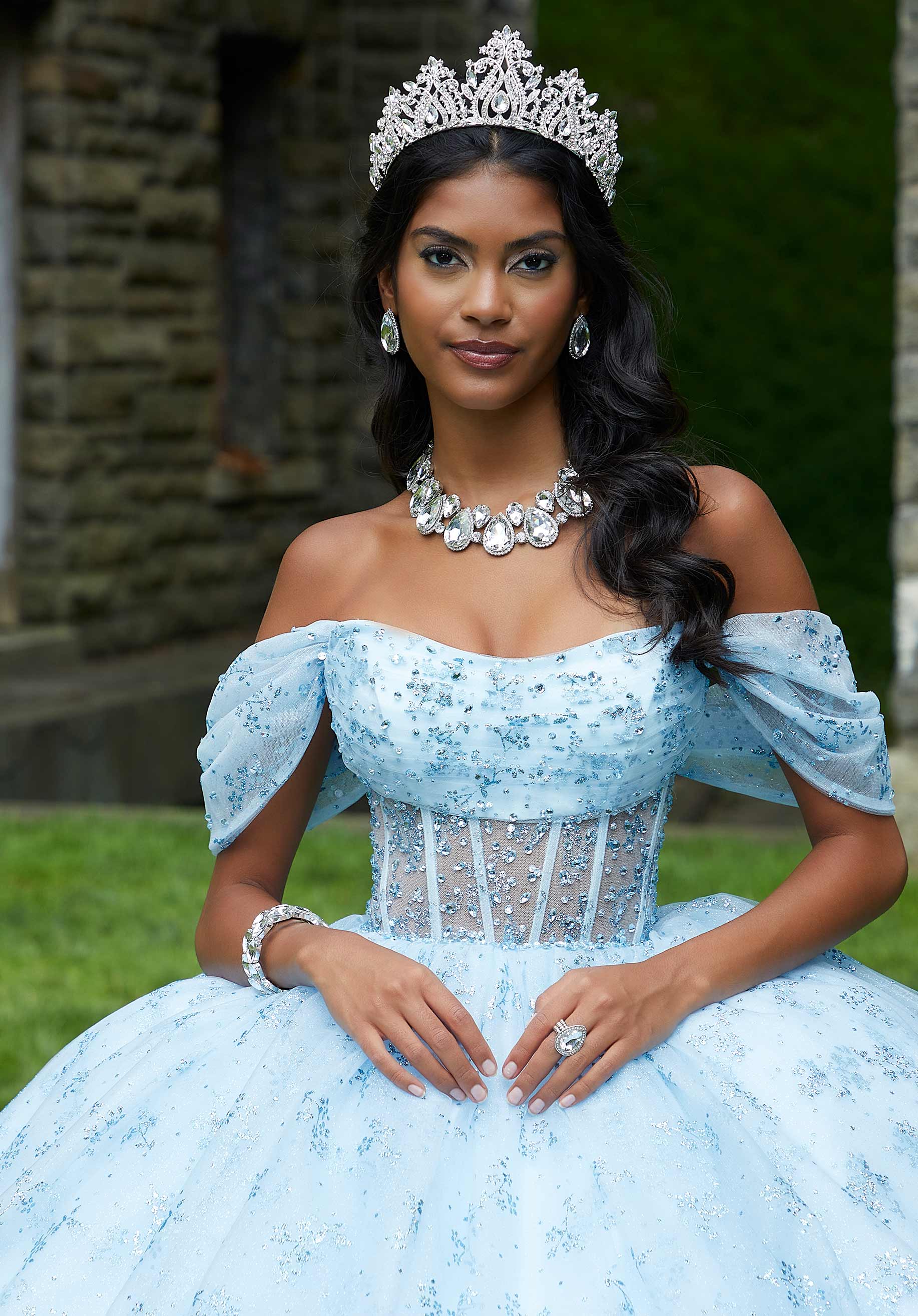 Off-the-Shoulder Floor-Length Tulle Quinceañera Ball Gown MGNY Madeline Gardner New York 89450
