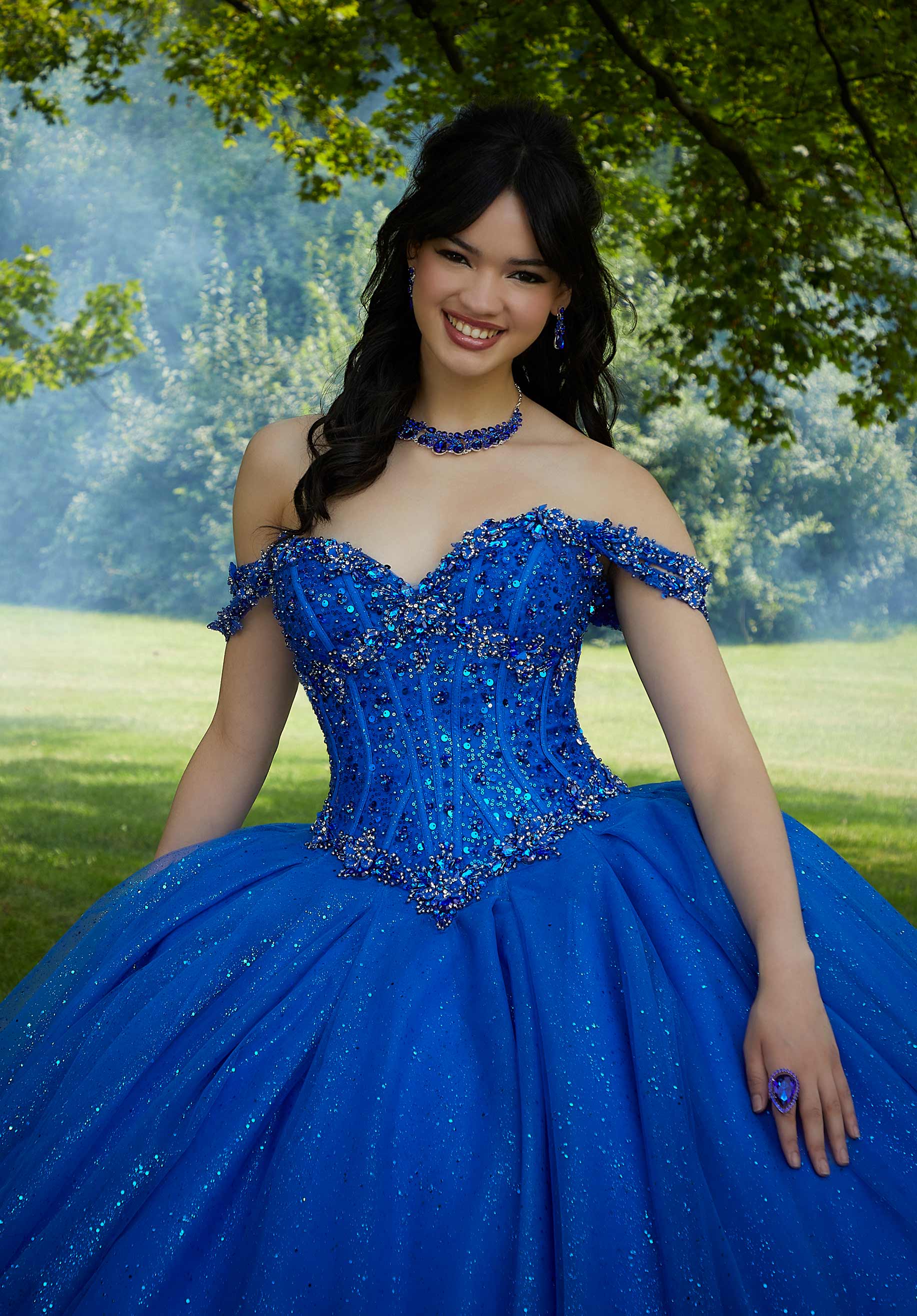 Off-the-Shoulder Floor-Length Tulle Prom Ball Gown MGNY Madeline Gardner New York 89453
