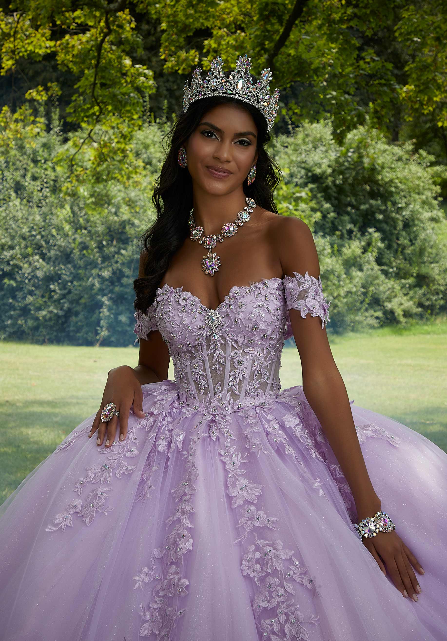 Off-the-Shoulder Floor-Length Tulle Quinceañera Ball Gown MGNY Madeline Gardner New York 89454
