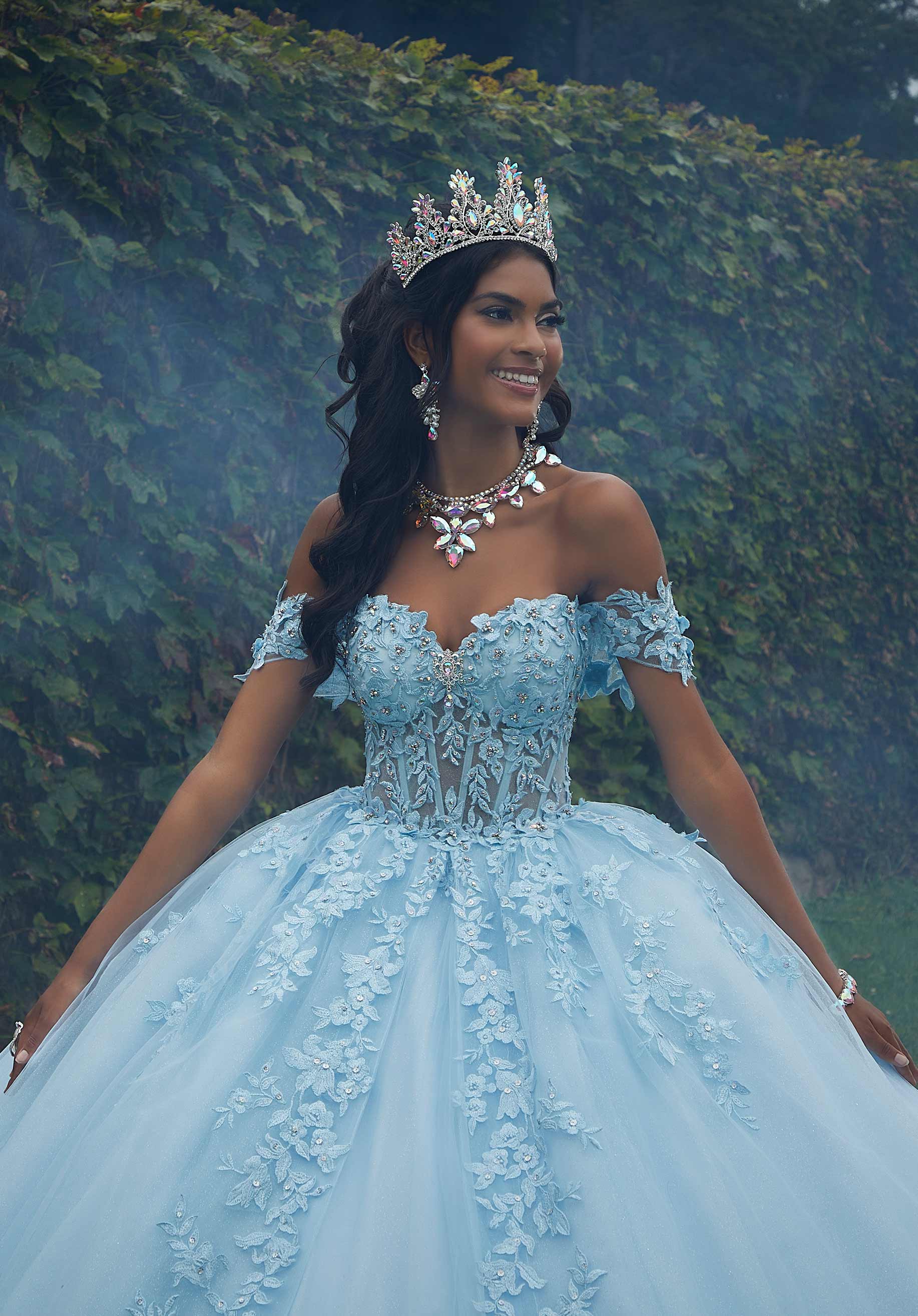 Off-the-Shoulder Floor-Length Tulle Quinceañera Ball Gown MGNY Madeline Gardner New York 89454