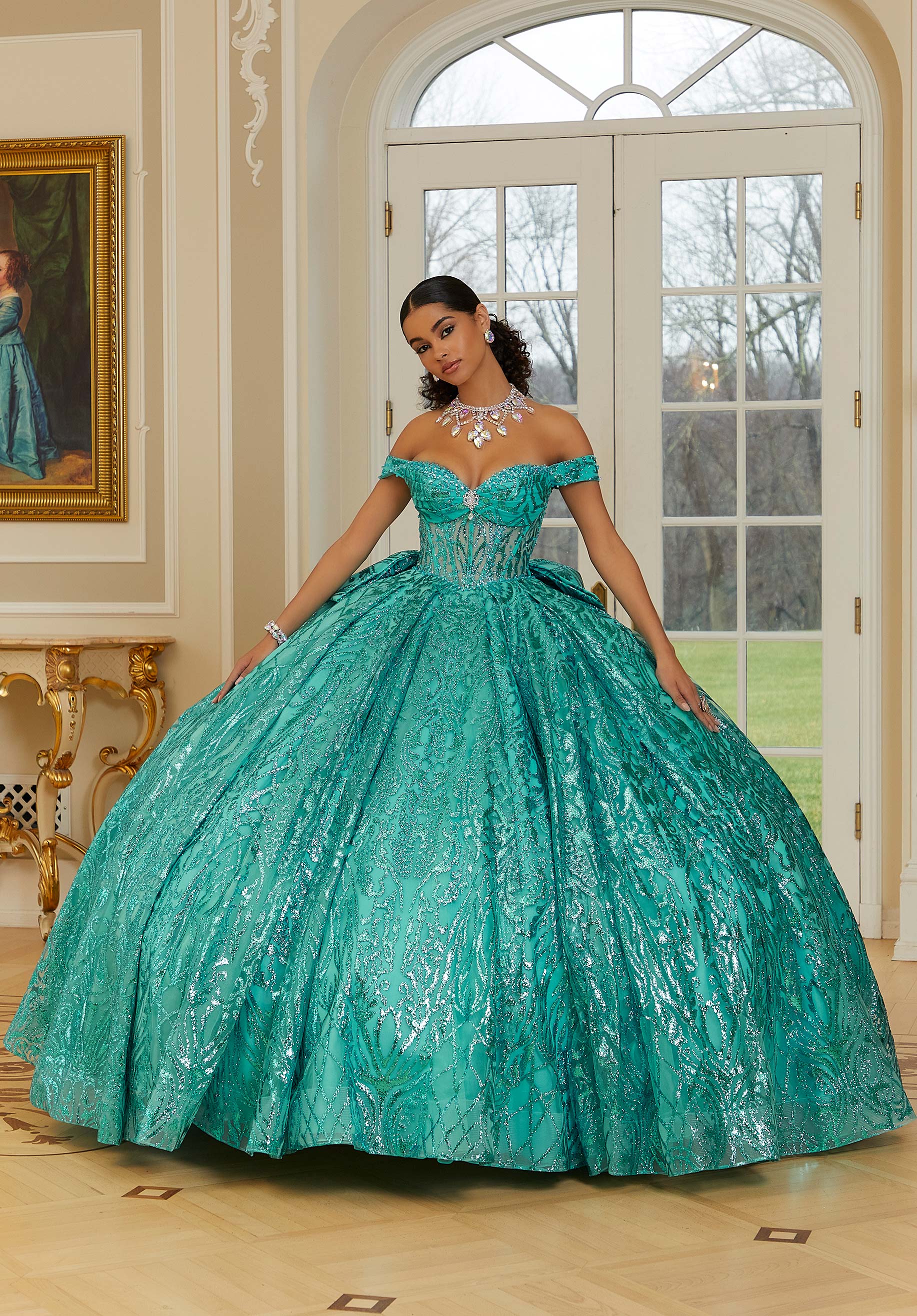 Off-the-Shoulder Floor-Length Tulle Quinceañera Ball Gown MGNY Madeline Gardner New York 89455
