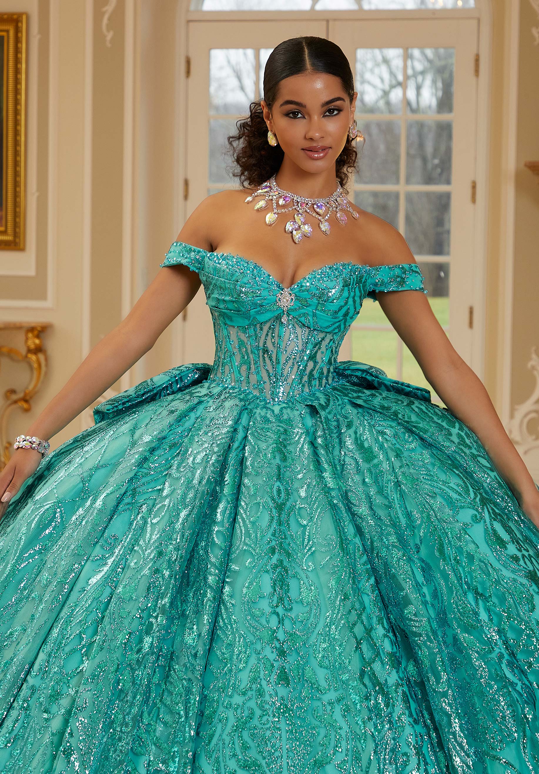 Off-the-Shoulder Floor-Length Tulle Quinceañera Ball Gown MGNY Madeline Gardner New York 89455