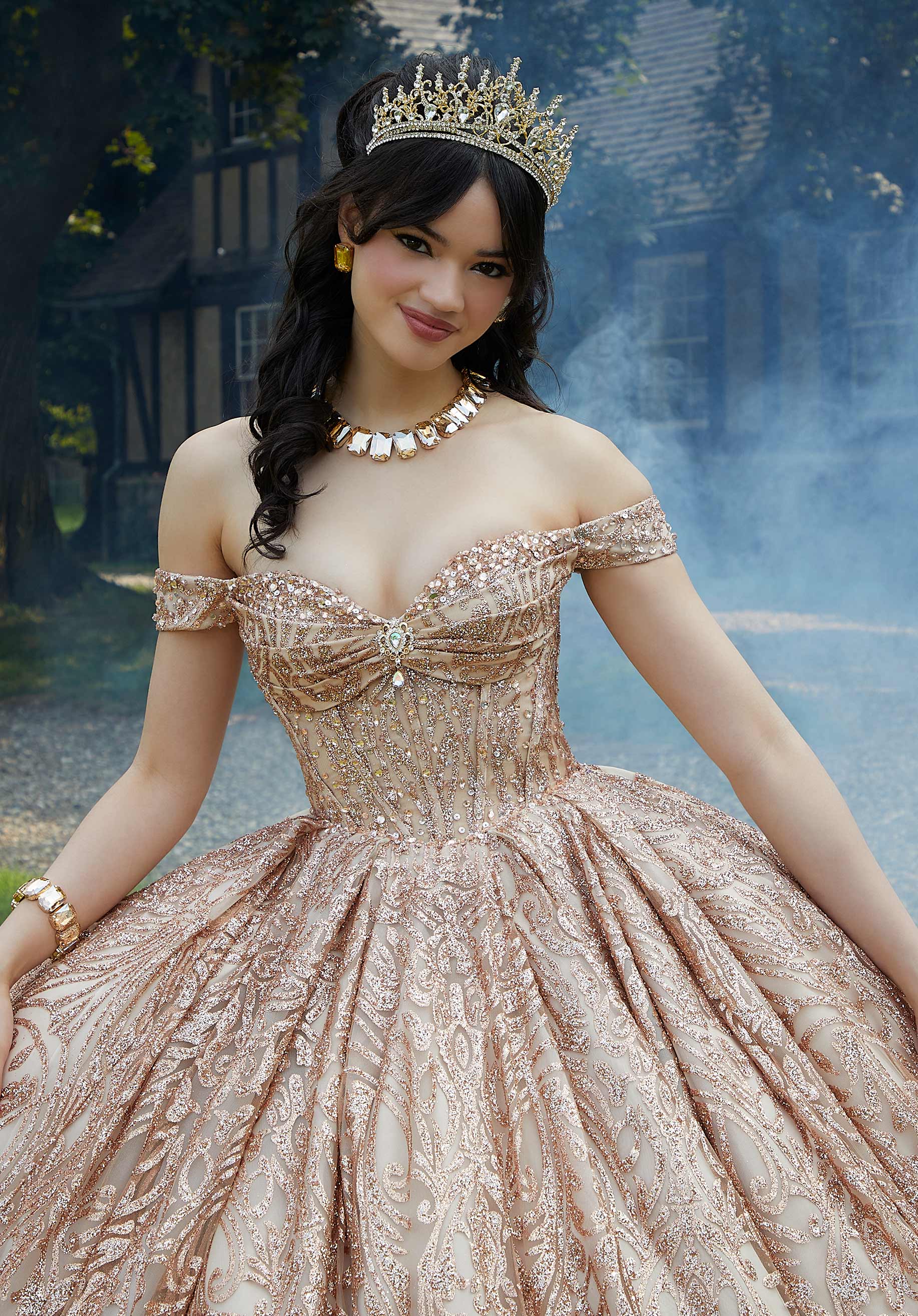 Off-the-Shoulder Floor-Length Tulle Quinceañera Ball Gown MGNY Madeline Gardner New York 89455
