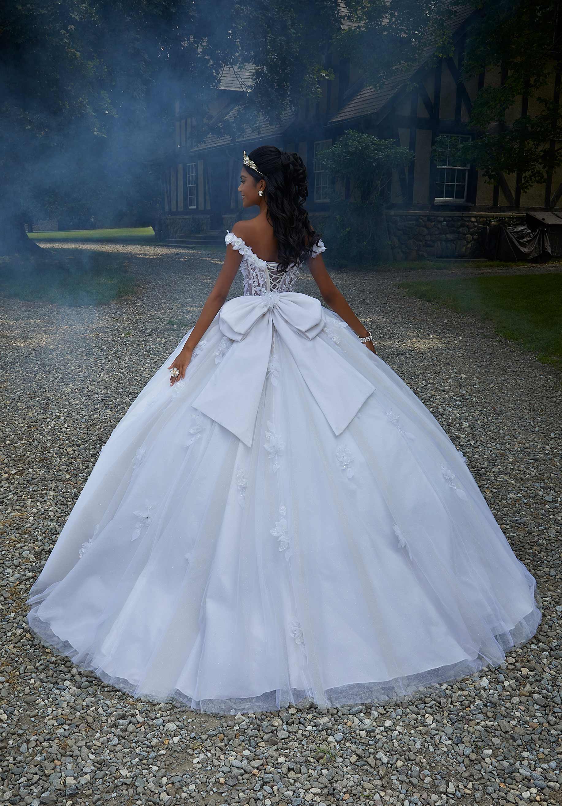 Off-the-Shoulder Floor-Length Tulle Quinceañera Ball Gown MGNY Madeline Gardner New York 89456