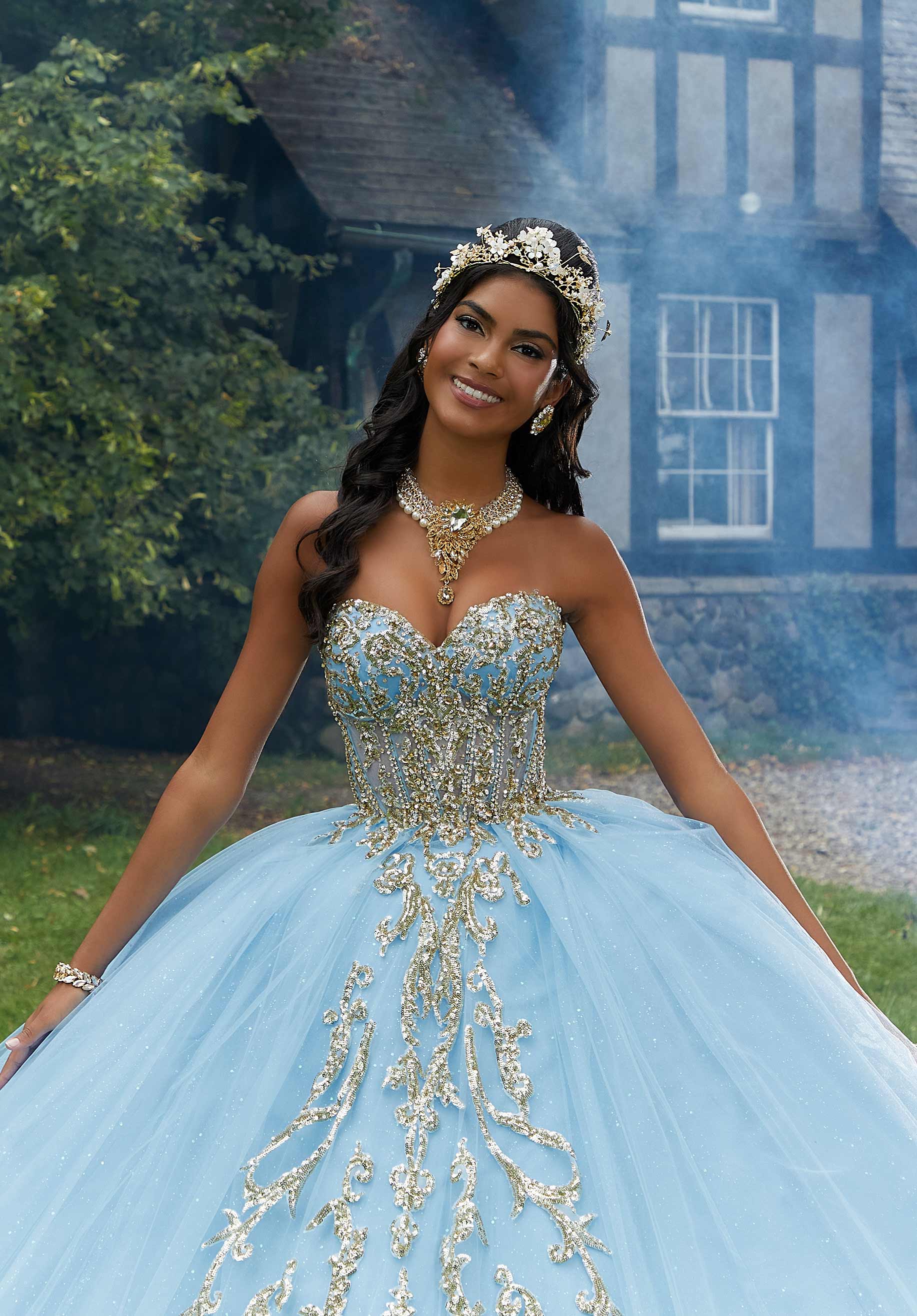 Off-the-Shoulder Floor-Length Tulle Quinceañera Ball Gown MGNY Madeline Gardner New York 89458