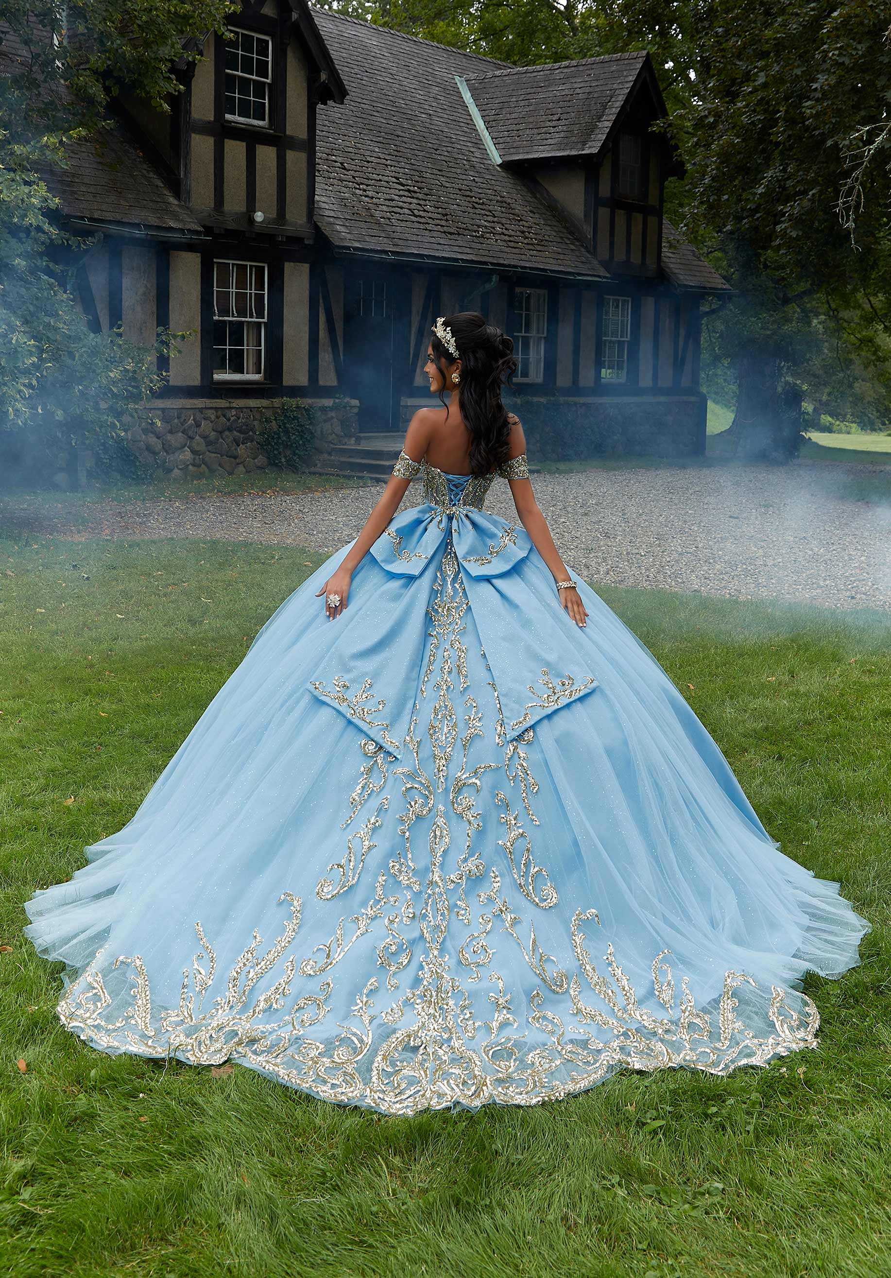 Off-the-Shoulder Floor-Length Tulle Quinceañera Ball Gown MGNY Madeline Gardner New York 89458