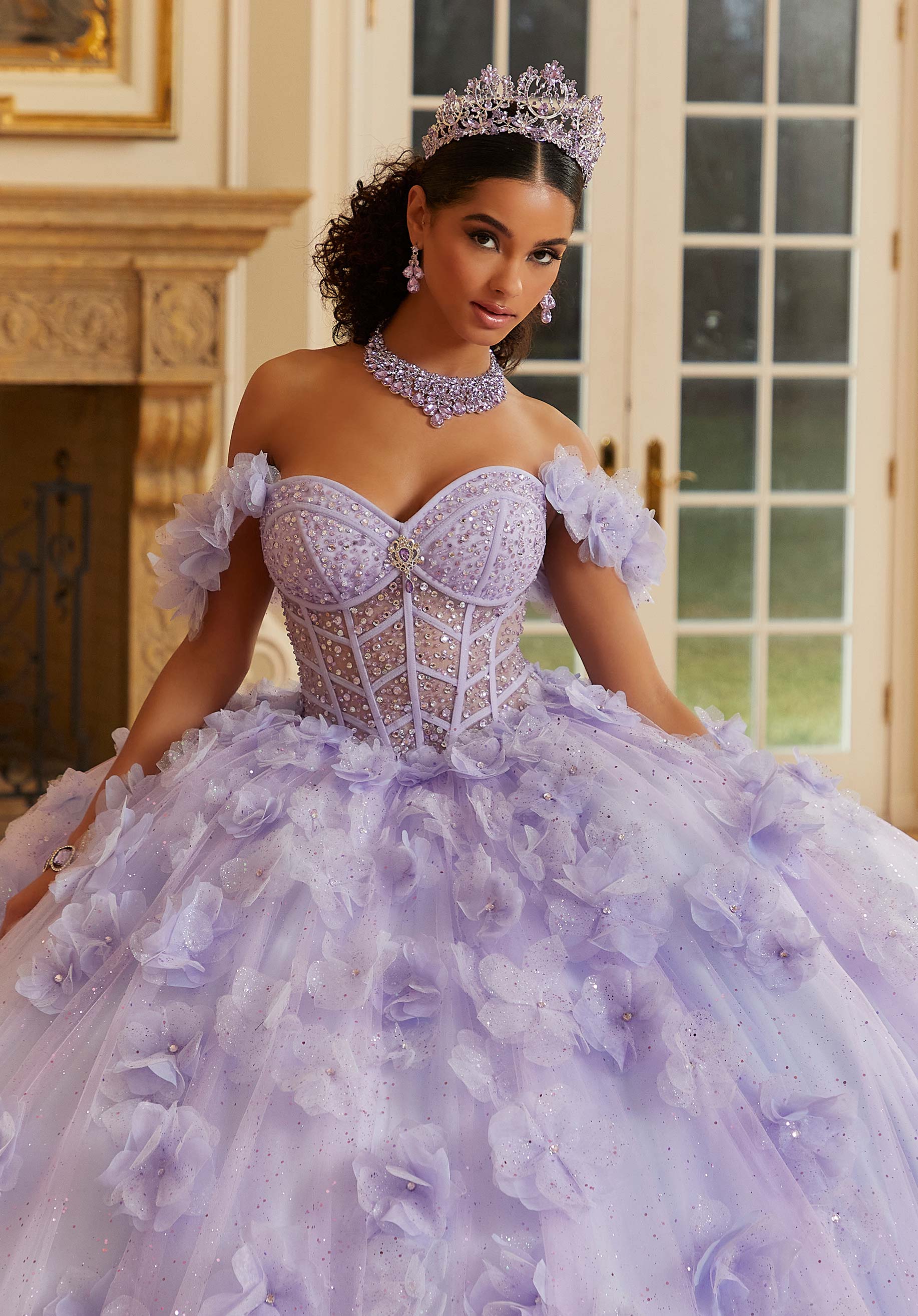 Off-the-Shoulder Floor-Length Tulle Formal Ball Gown MGNY Madeline Gardner New York 89477