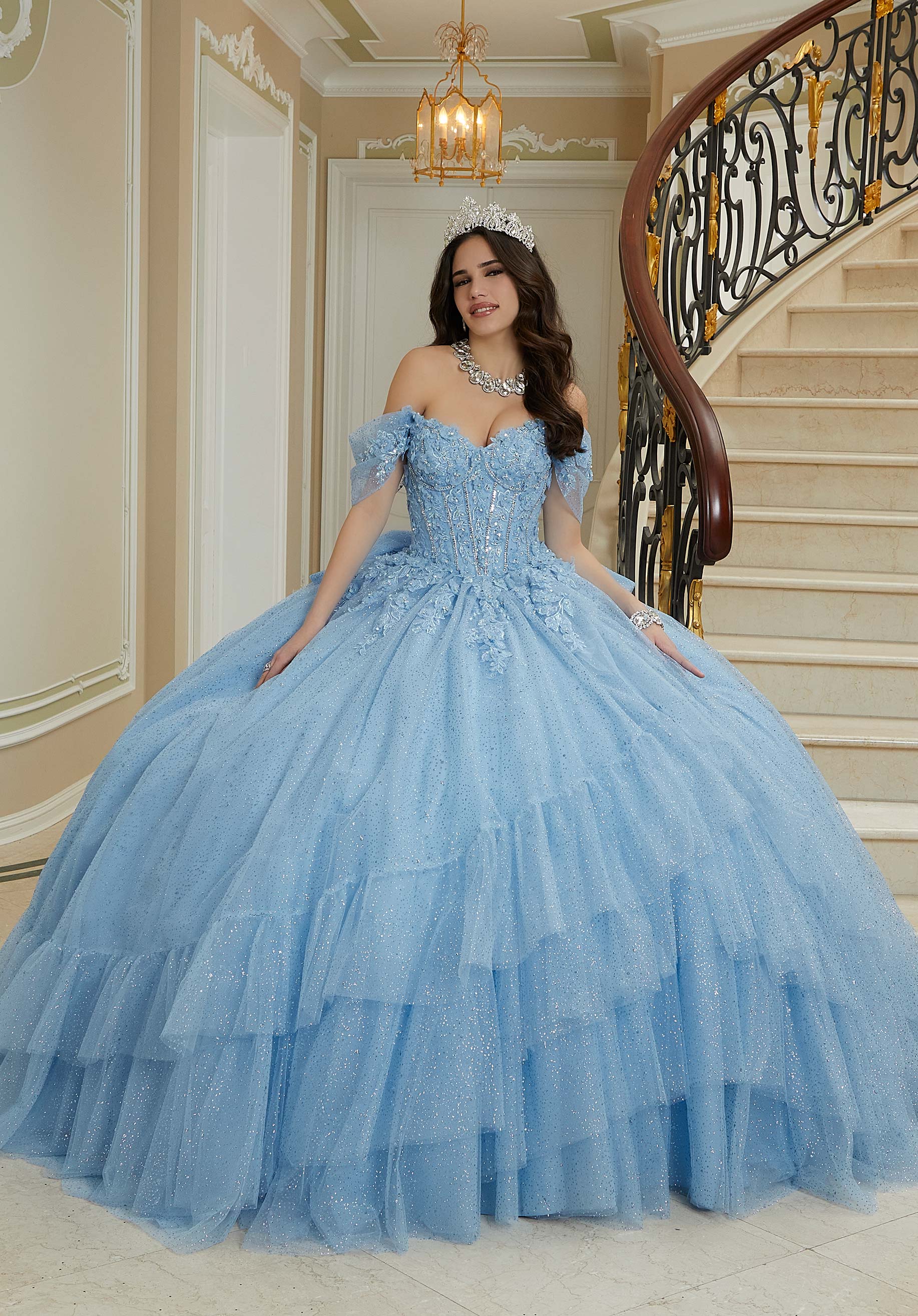 Off-the-Shoulder Floor-Length Tulle Quinceañera Ball Gown MGNY Madeline Gardner New York 89483