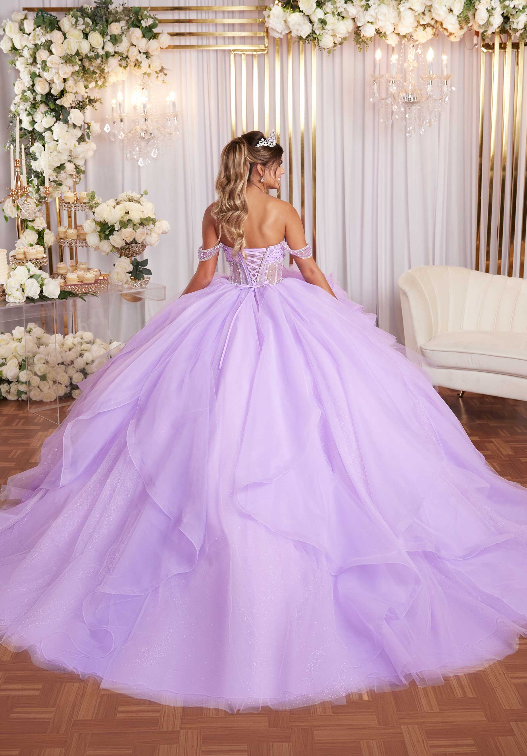 Quinceniera Dresses Long Beaded Corset Quinceanera Dress Pansy Purple